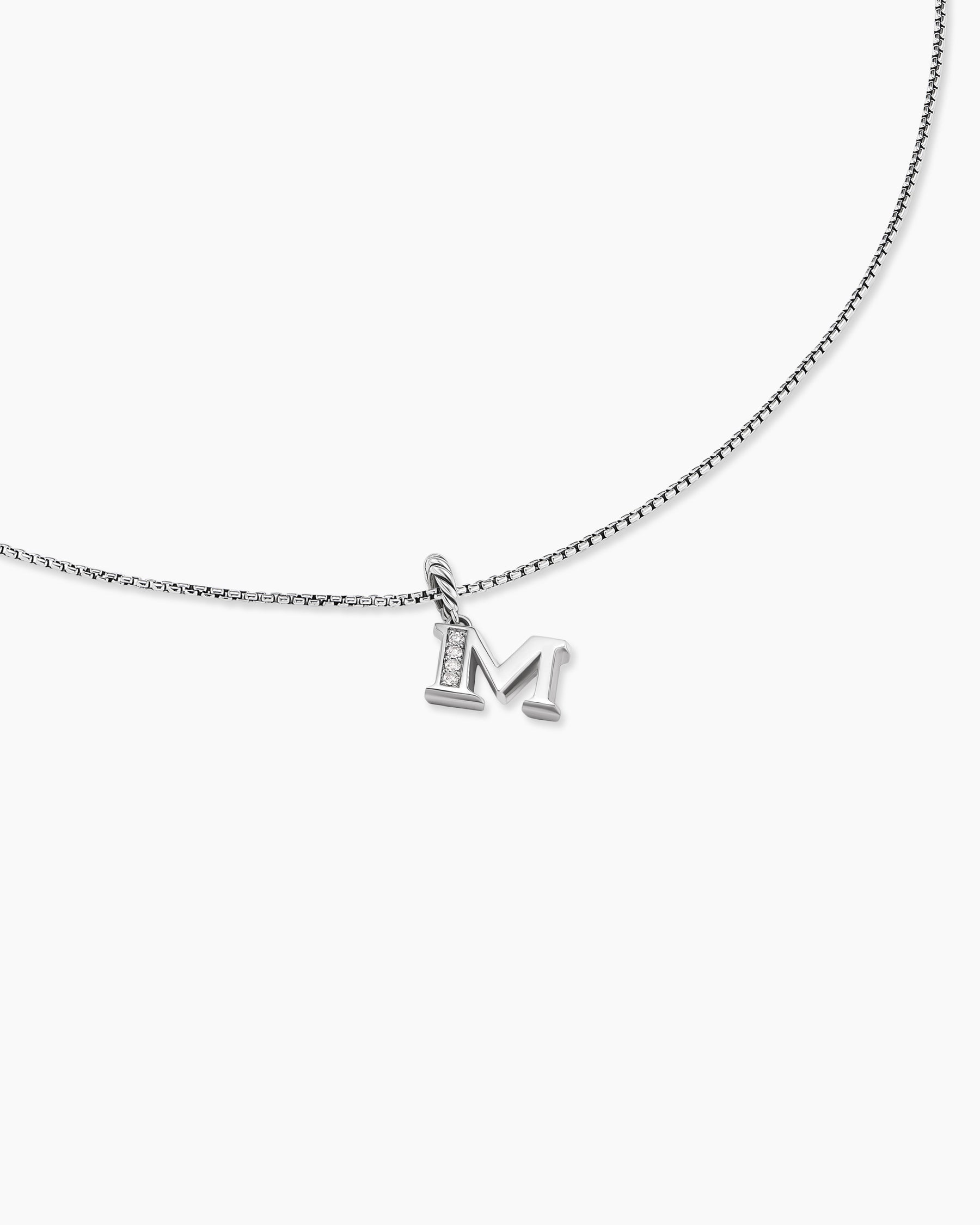 Pavé Initial Pendant Necklace in Sterling Silver with Diamond M - Image 5