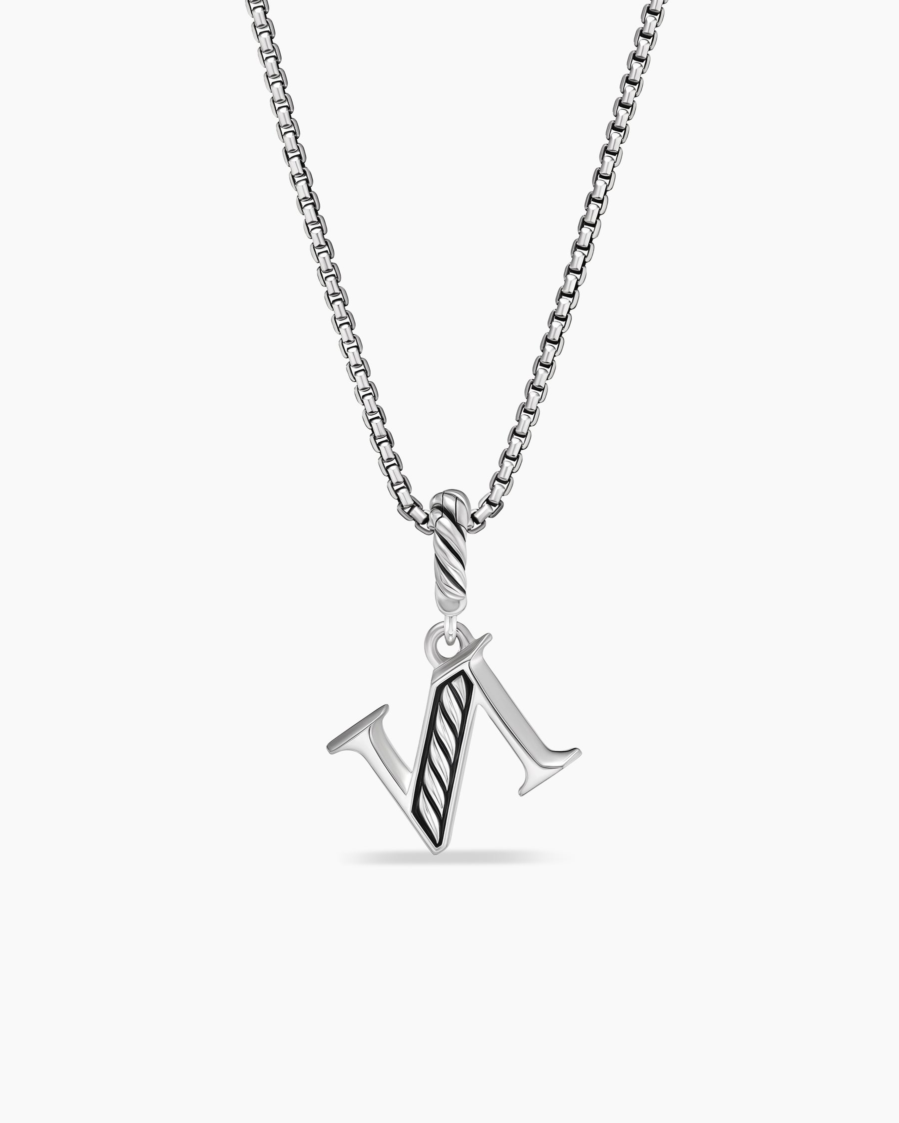 Pavé Initial Pendant Necklace in Sterling Silver with Diamond N - Image 4