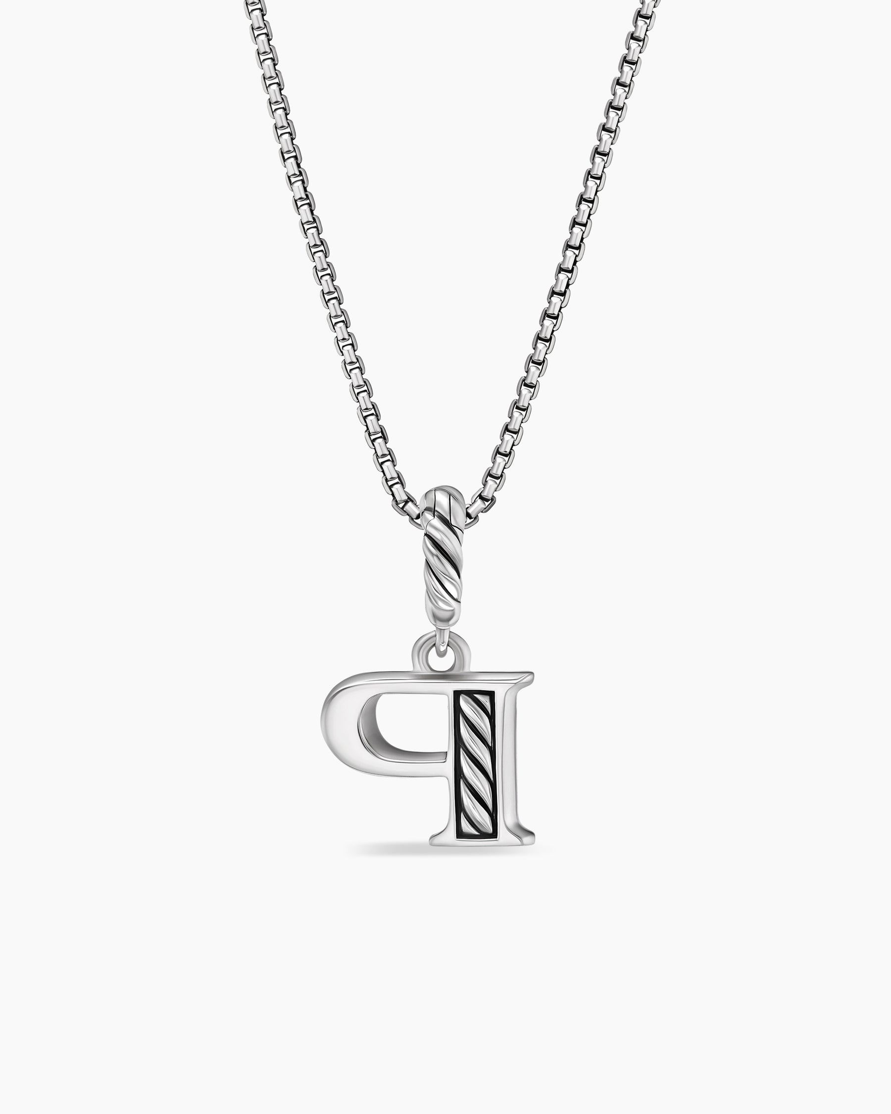 Pavé Initial Pendant Necklace in Sterling Silver with Diamond P - Image 4