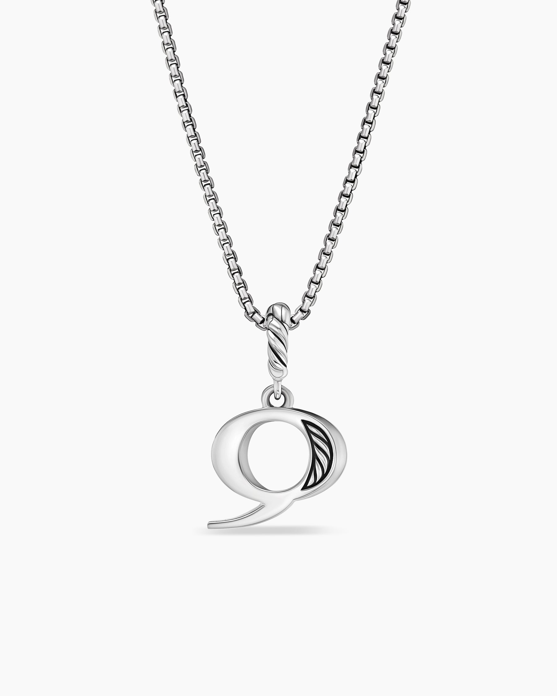 Pavé Initial Pendant Necklace in Sterling Silver with Diamond Q - Image 4