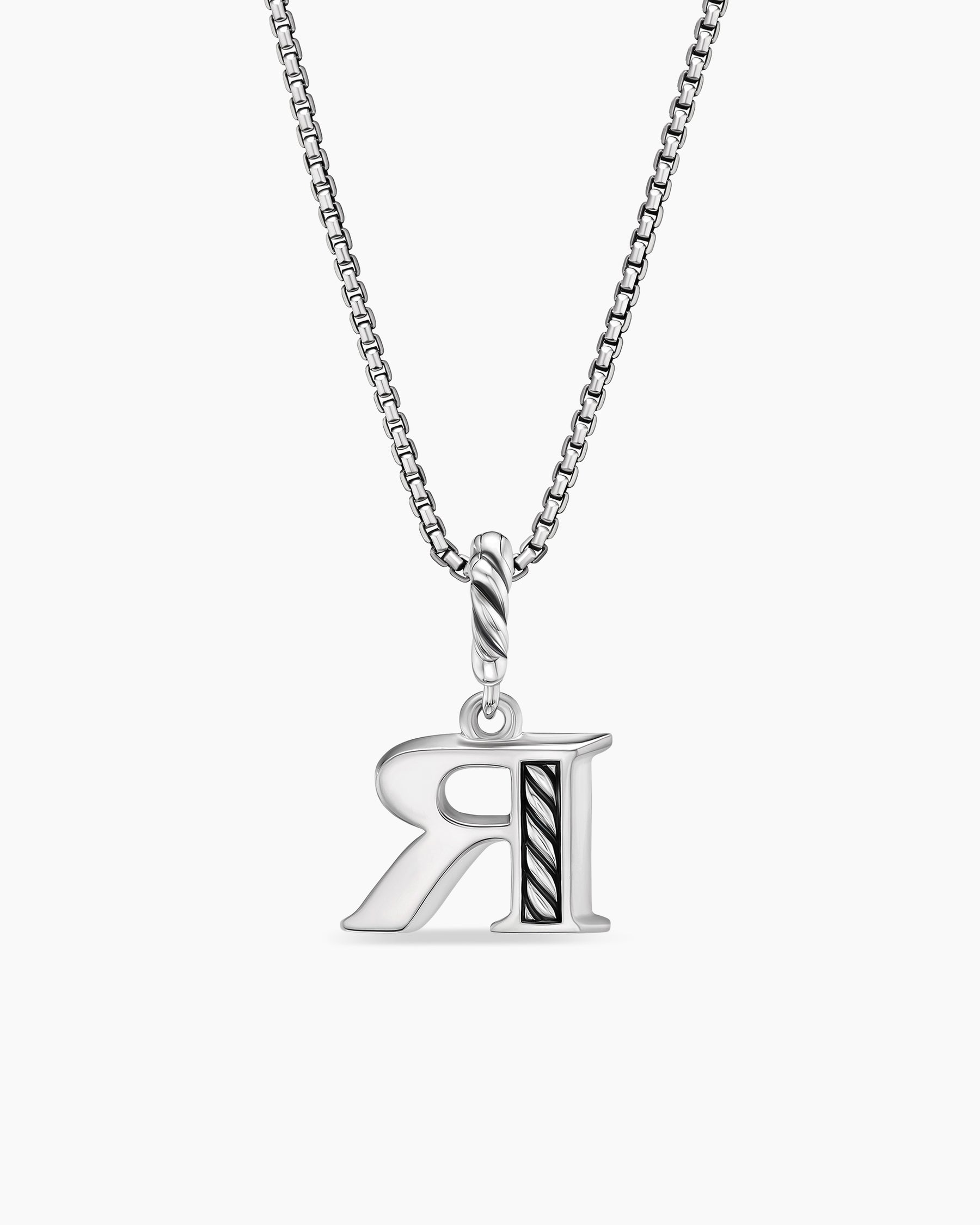Pavé Initial Pendant Necklace in Sterling Silver with Diamond R - Image 4