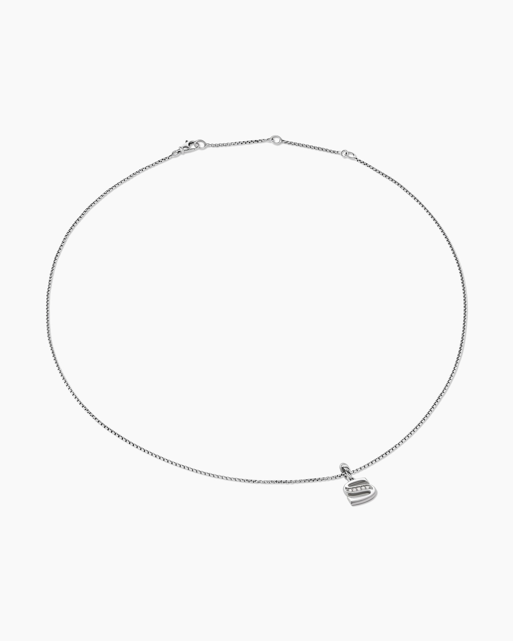 Pavé Initial Pendant Necklace in Sterling Silver with Diamond S - Image 3