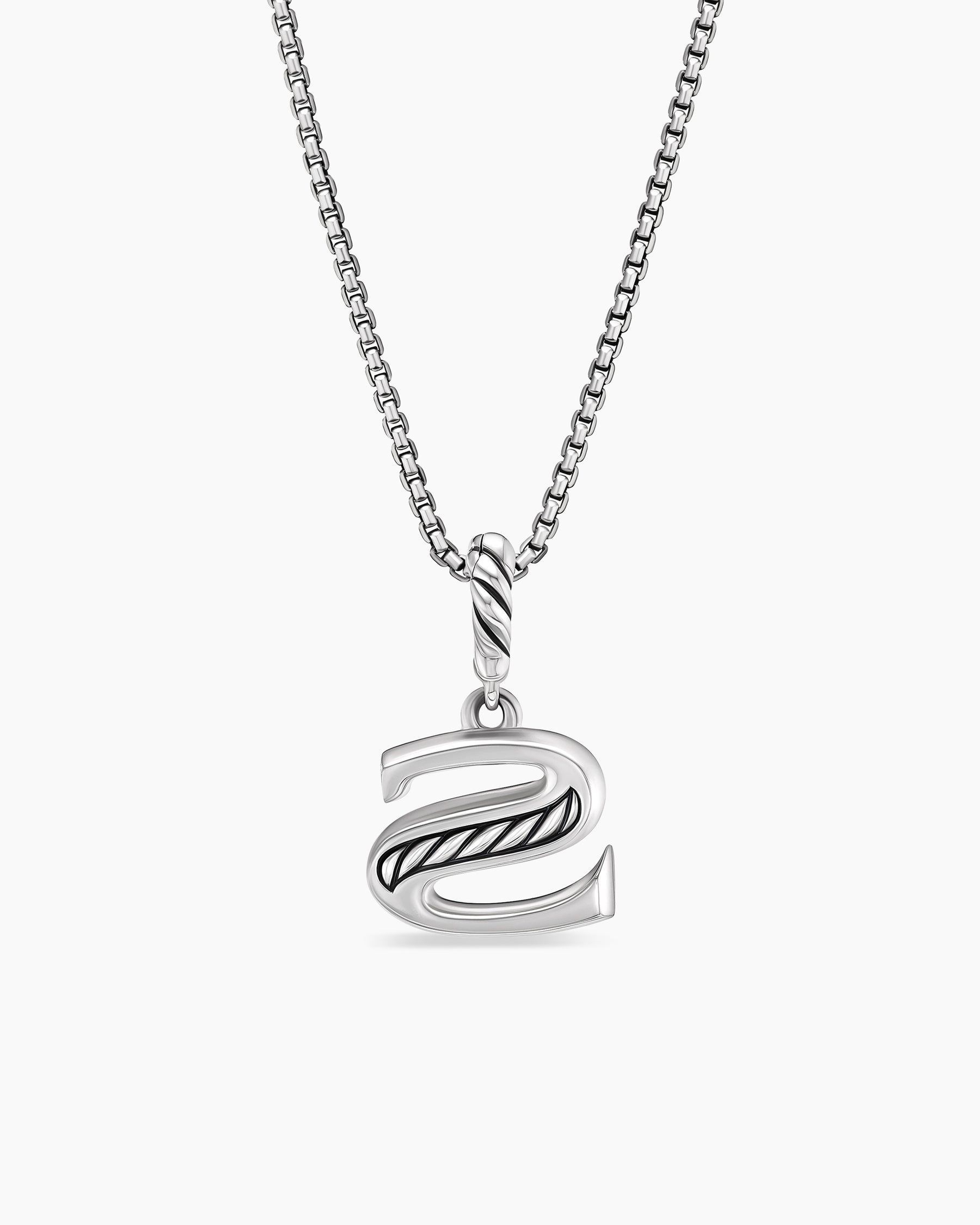 Pavé Initial Pendant Necklace in Sterling Silver with Diamond S - Image 4