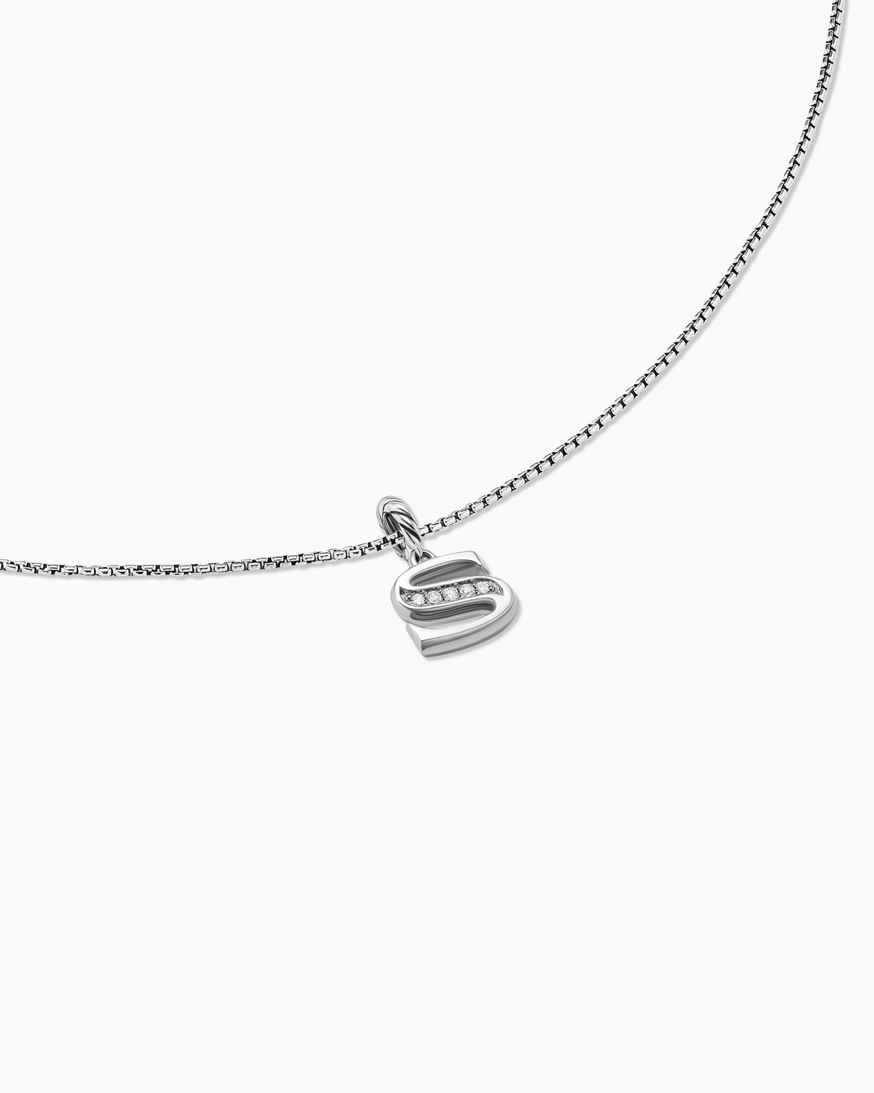 Pavé Initial Pendant Necklace in Sterling Silver with Diamond S - Image 5