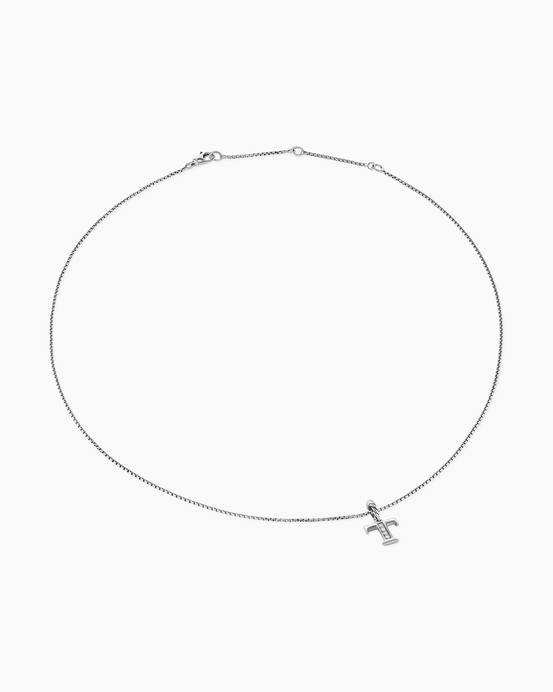 Pavé Initial Pendant Necklace in Sterling Silver with Diamond T - Image 3