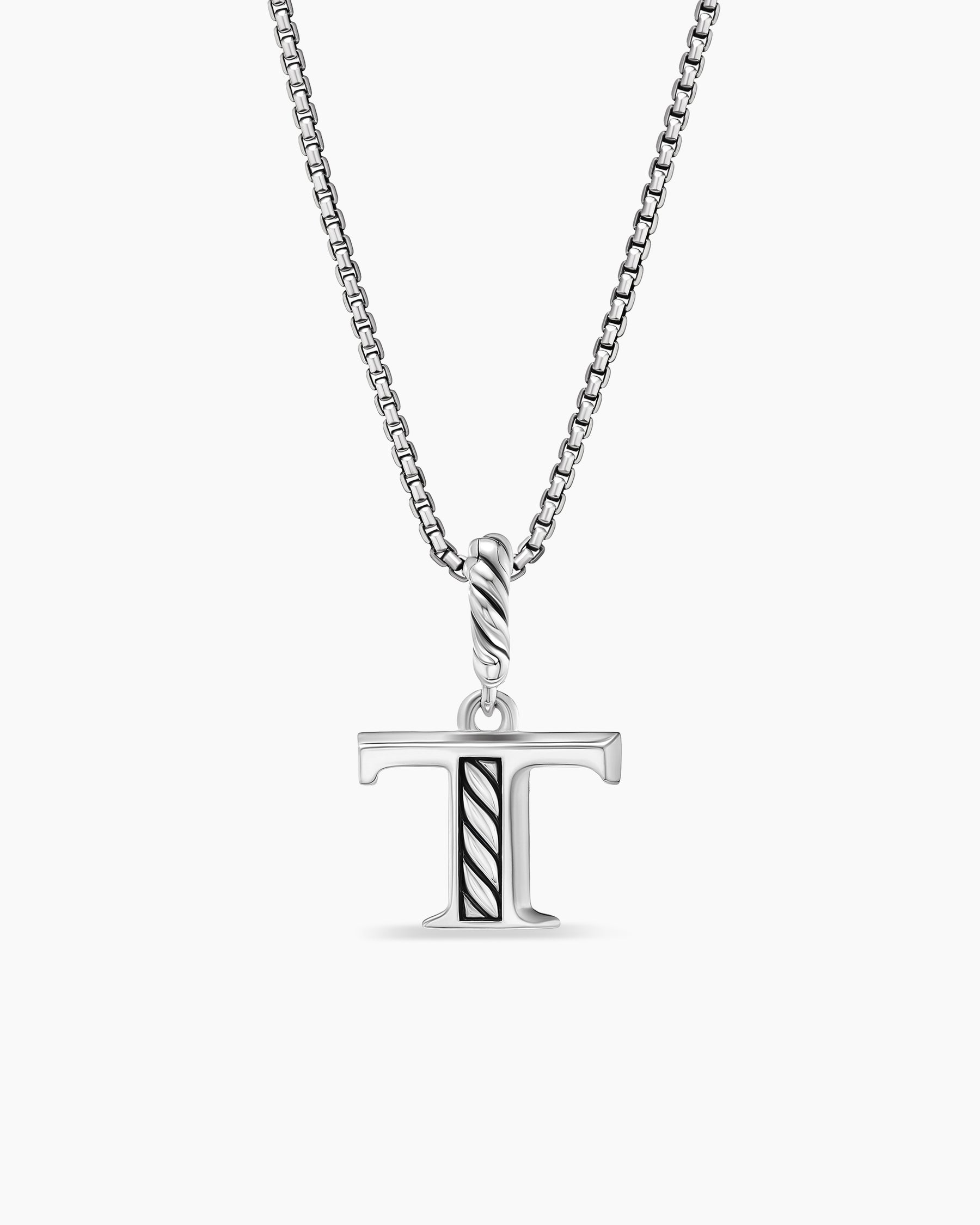 Pavé Initial Pendant Necklace in Sterling Silver with Diamond T - Image 4