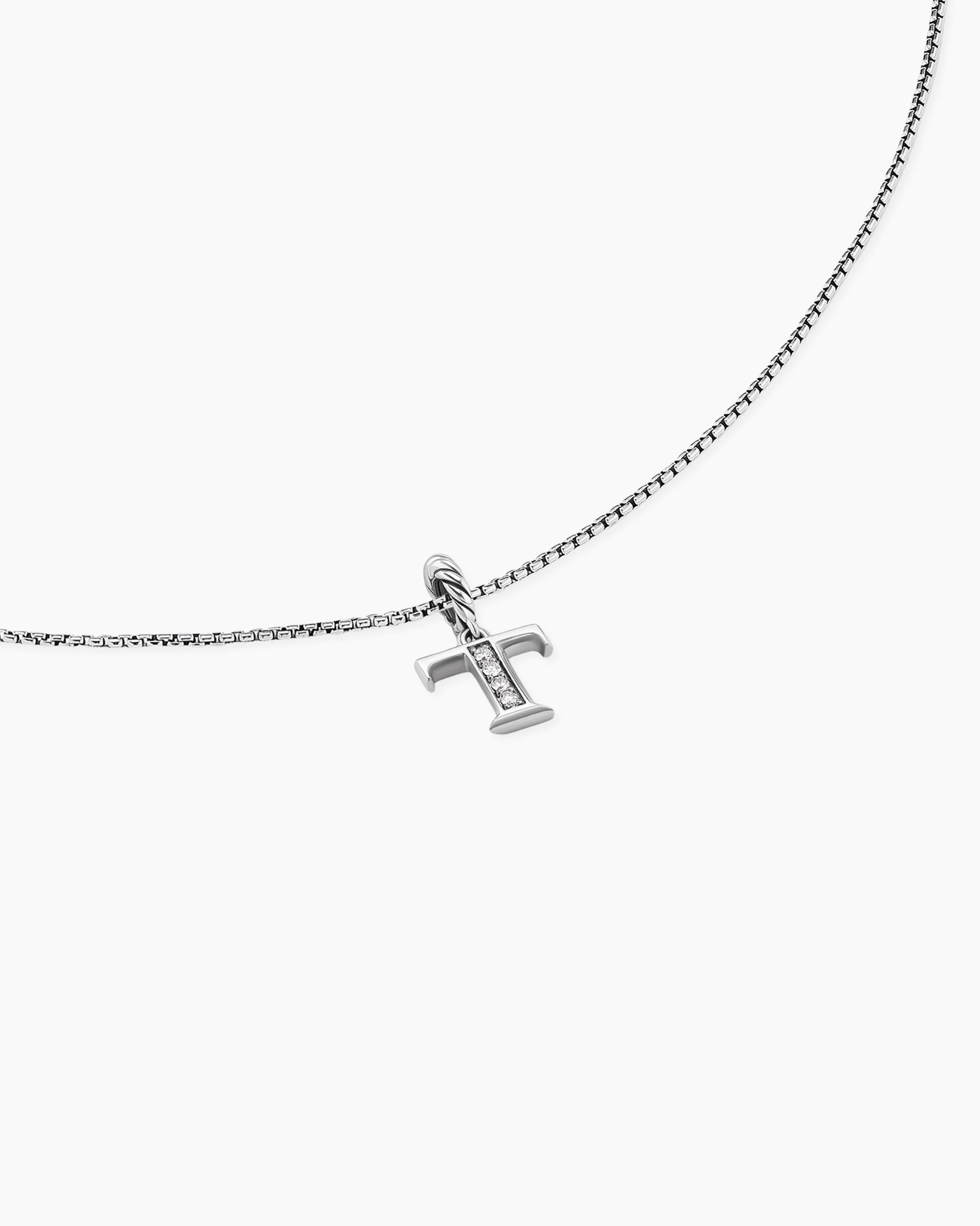 Pavé Initial Pendant Necklace in Sterling Silver with Diamond T - Image 5