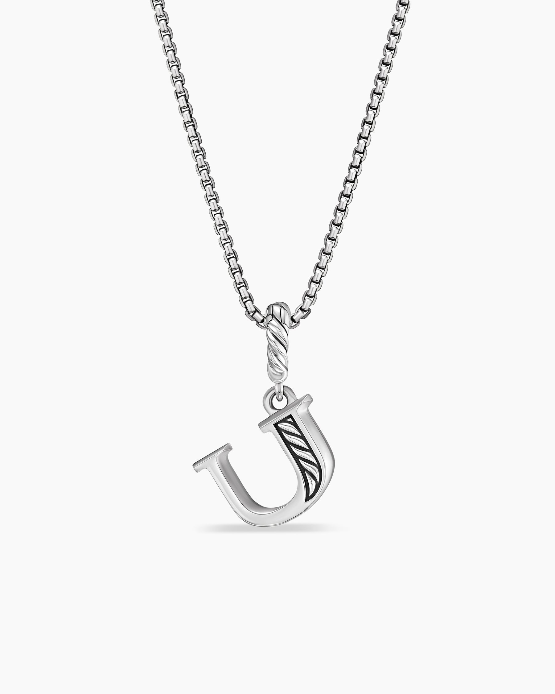 Pavé Initial Pendant Necklace in Sterling Silver with Diamond U - Image 4