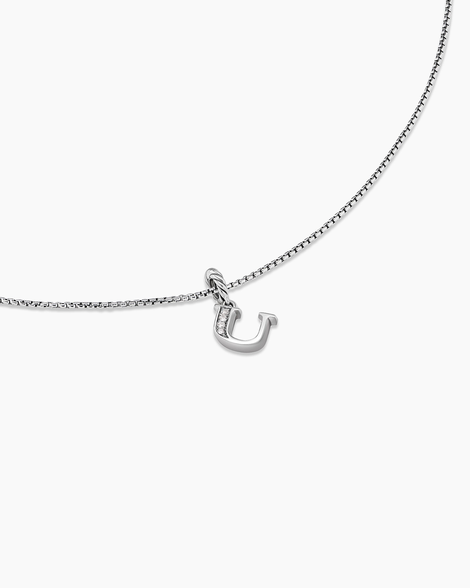 Pavé Initial Pendant Necklace in Sterling Silver with Diamond U - Image 5