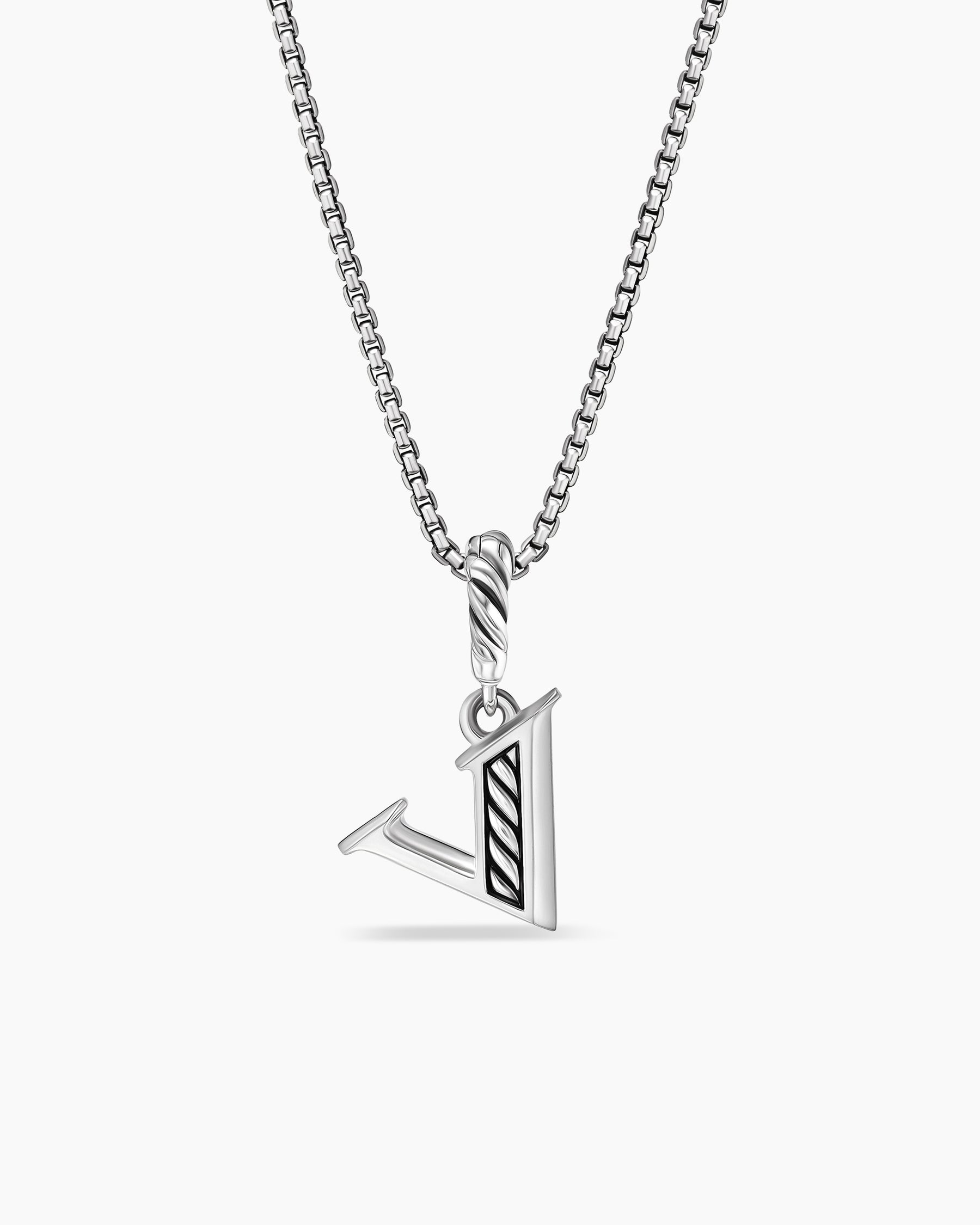 Pavé Initial Pendant Necklace in Sterling Silver with Diamond V - Image 4