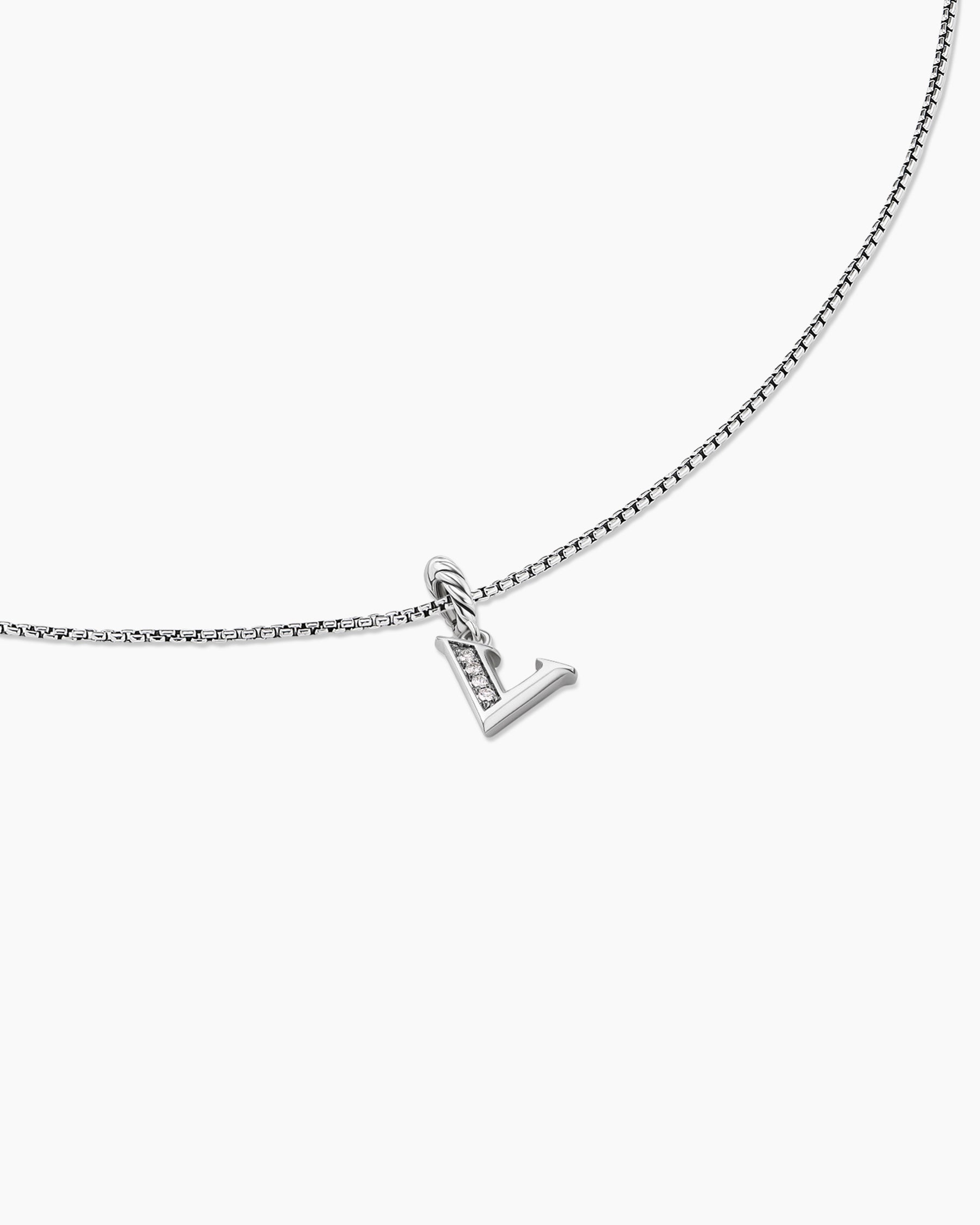 Pavé Initial Pendant Necklace in Sterling Silver with Diamond V - Image 5