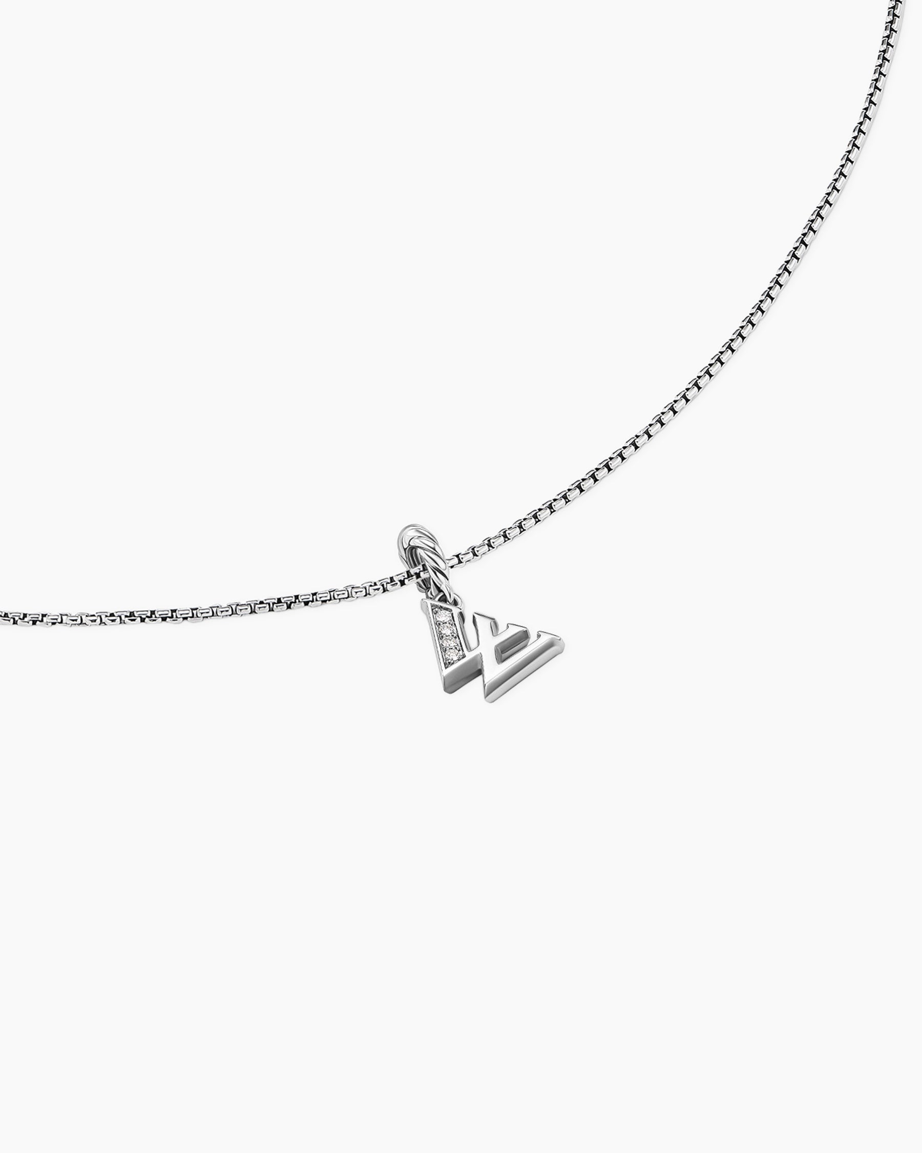 Pavé Initial Pendant Necklace in Sterling Silver with Diamond W - Image 5