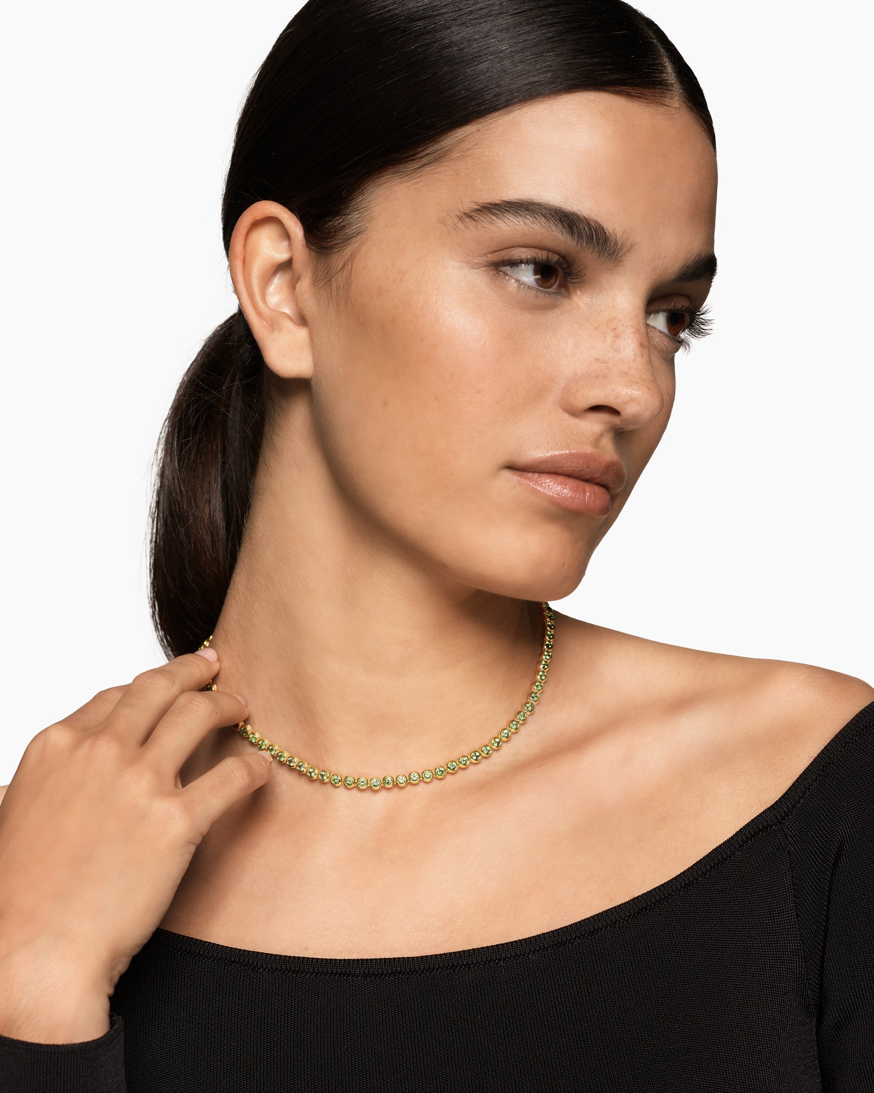 Alternative view of Bezel Set Tennis Necklace in 18K Yellow Gold with Peridot, 4.7mm