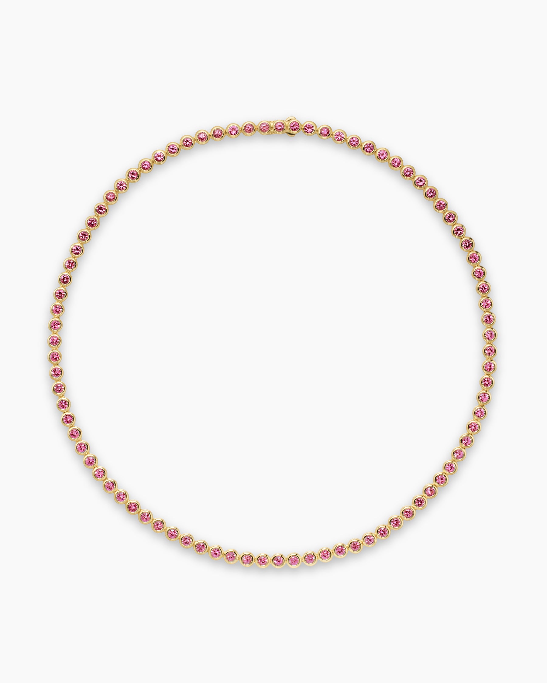 Bezel Set Tennis Necklace in 18K Yellow Gold with Pink Tourmalines, 4.7mm - Image 4