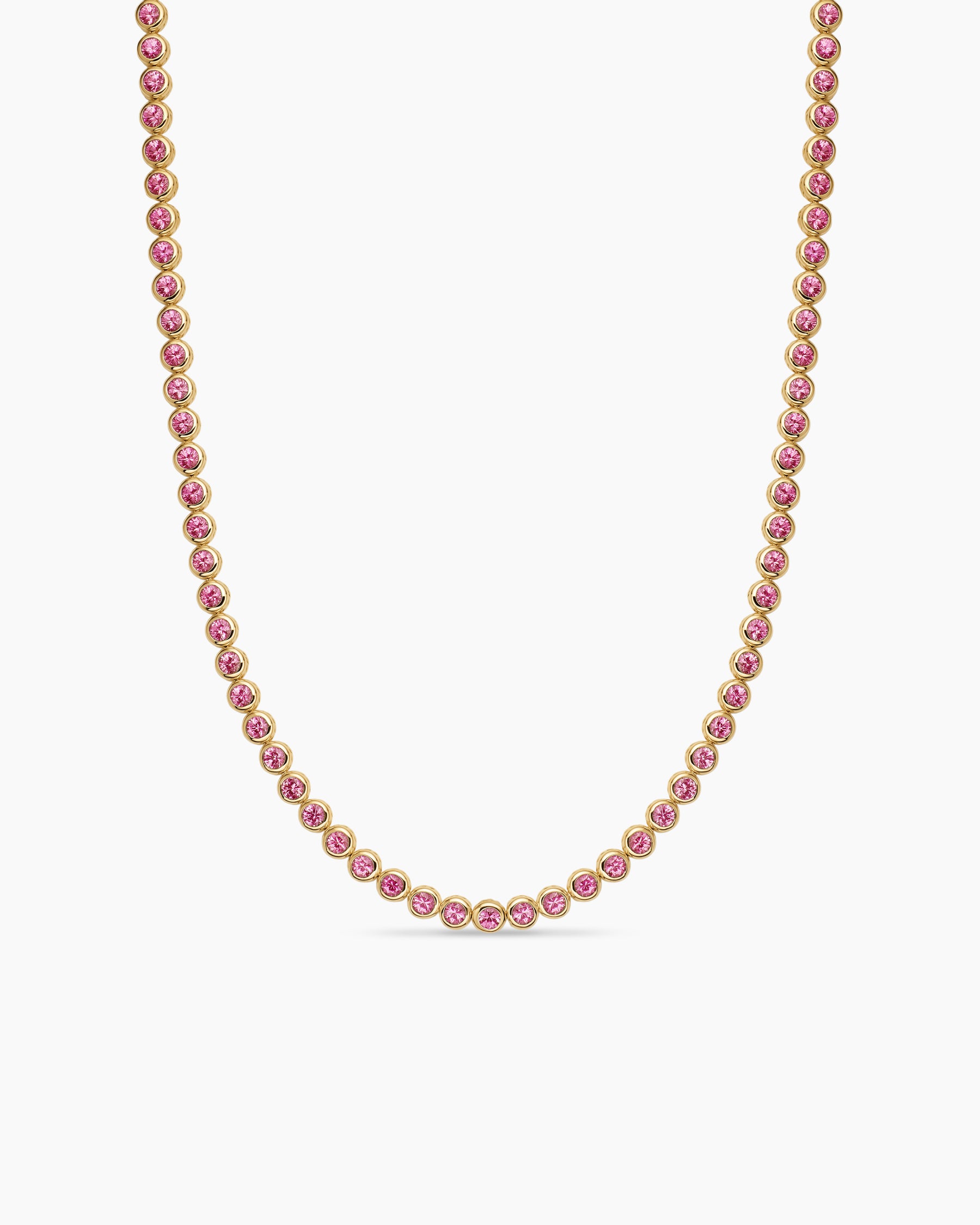 Bezel Set Tennis Necklace in 18K Yellow Gold with Pink Tourmalines, 4.7mm