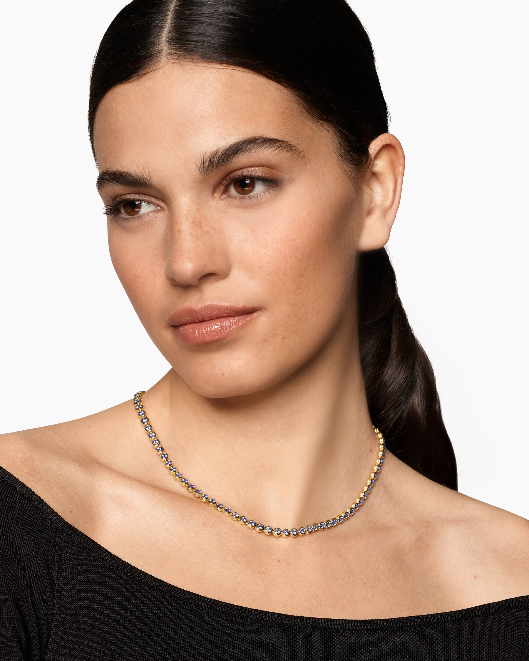 Alternative view of Bezel Set Tennis Necklace in 18K Yellow Gold with Tanzanite, 4.7mm