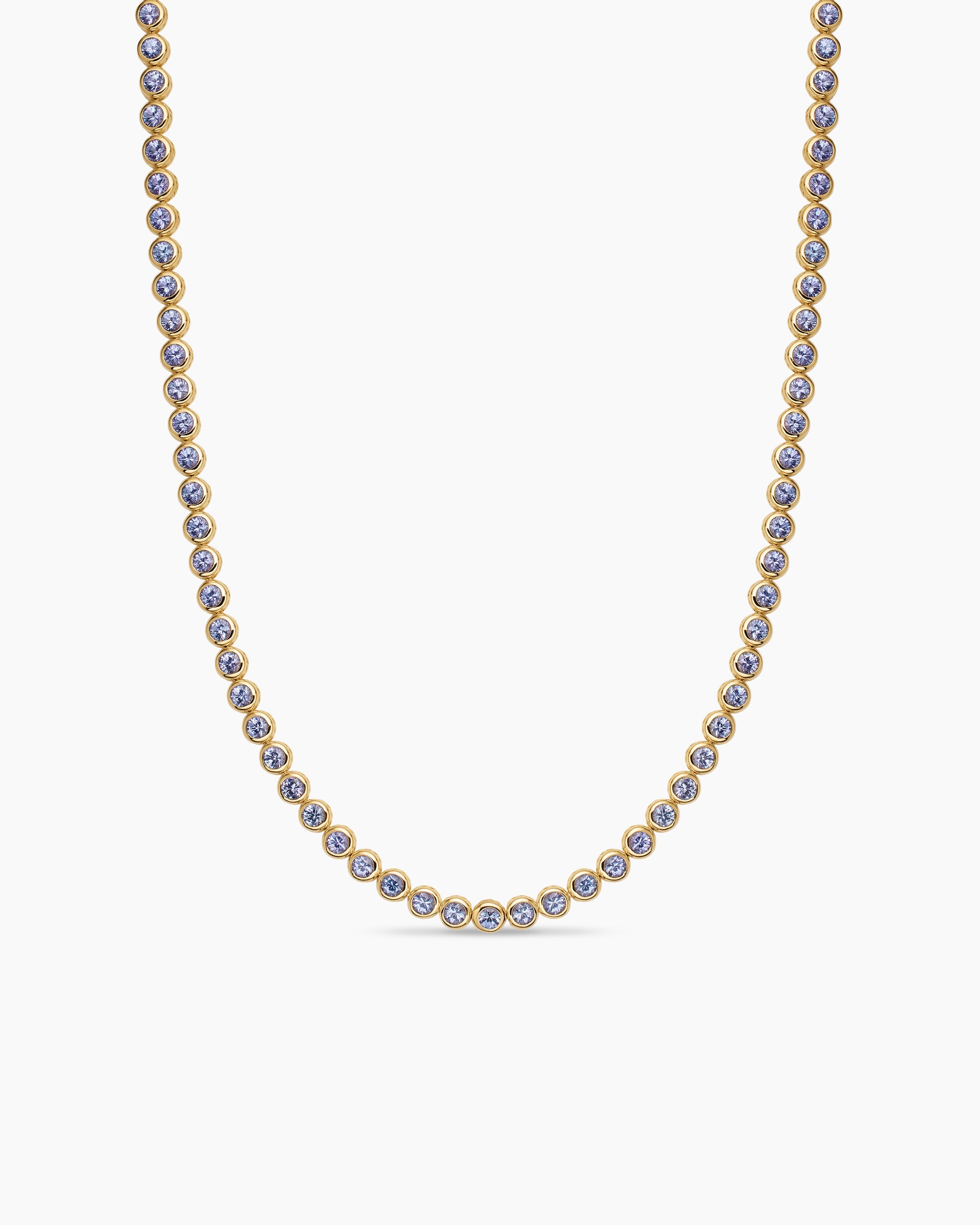 Bezel Set Tennis Necklace in 18K Yellow Gold with Tanzanite, 4.7mm