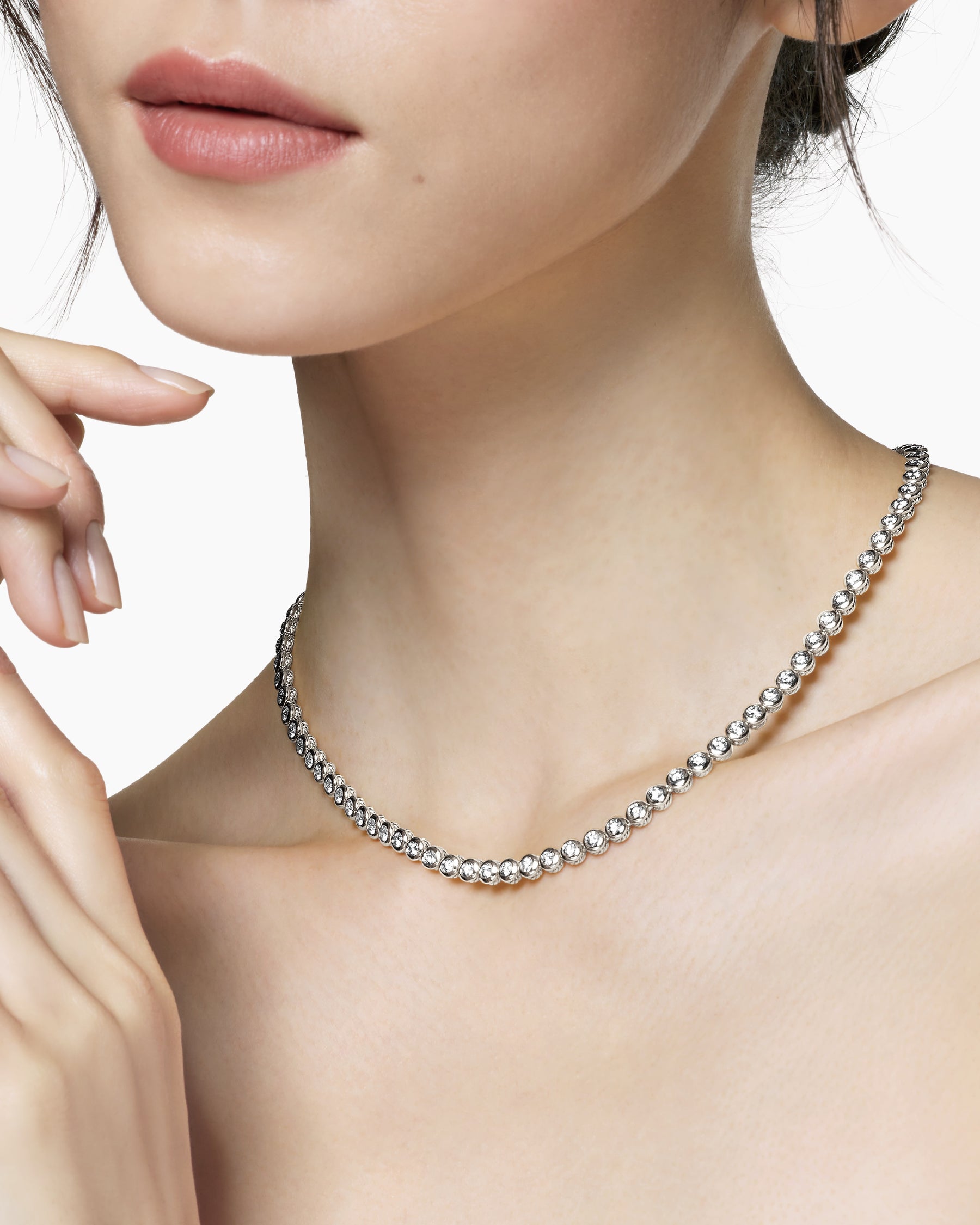 Alternative view of Bezel Set Tennis Necklace in 18K White Gold with Diamonds, 4.7mm