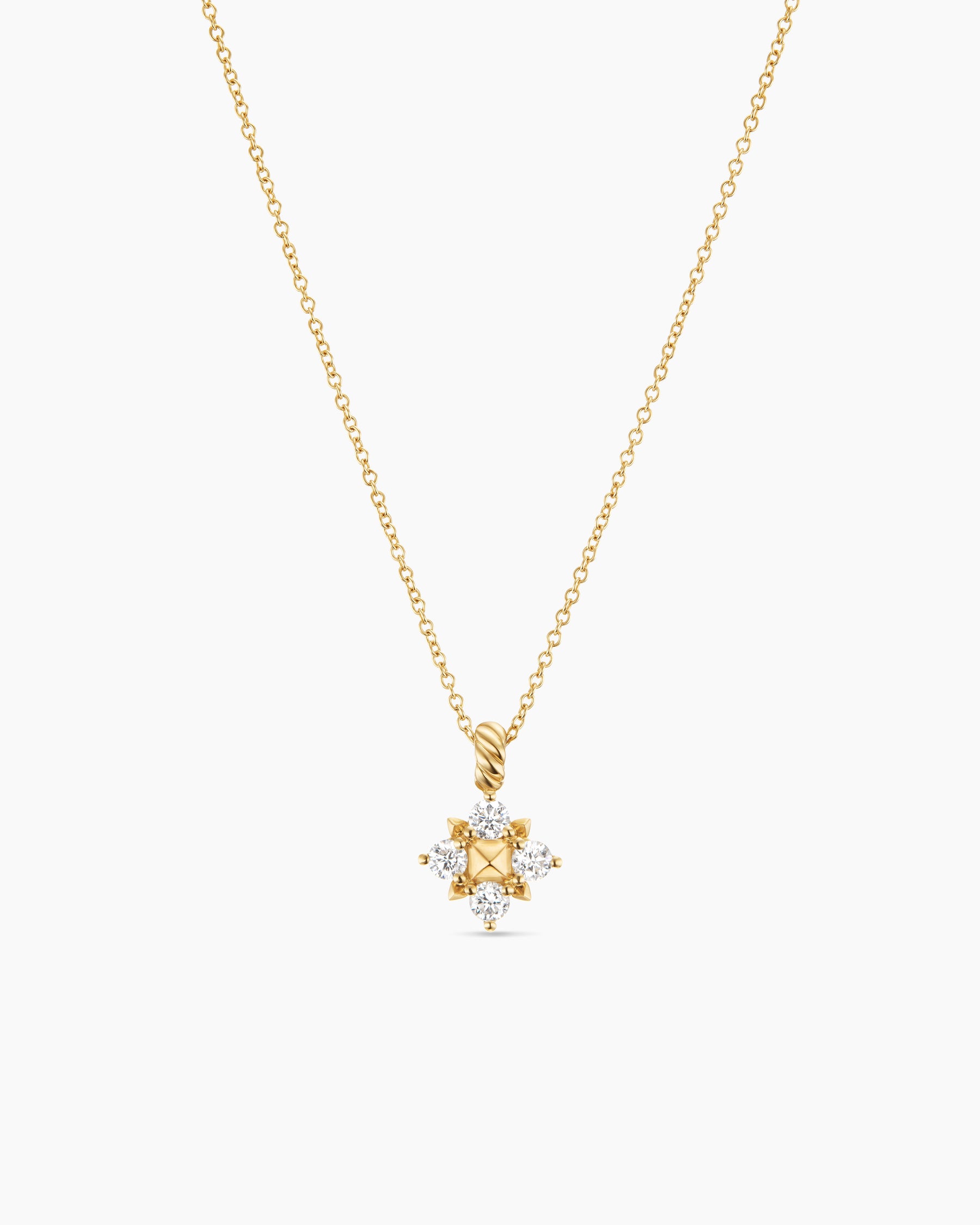 Petite Modern Renaissance Pyramid Pendant Necklace in 18K Yellow Gold with Diamonds, 10.9mm