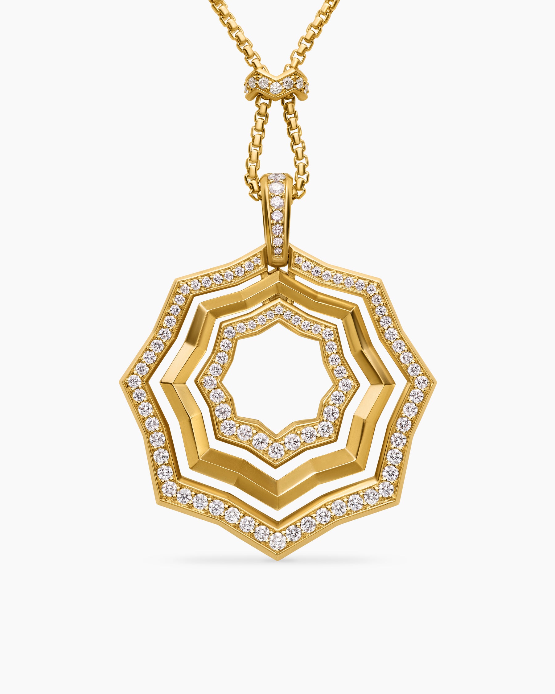 Zig Zag Stax Pendant Necklace in 18K Yellow Gold with Diamonds, 38mm