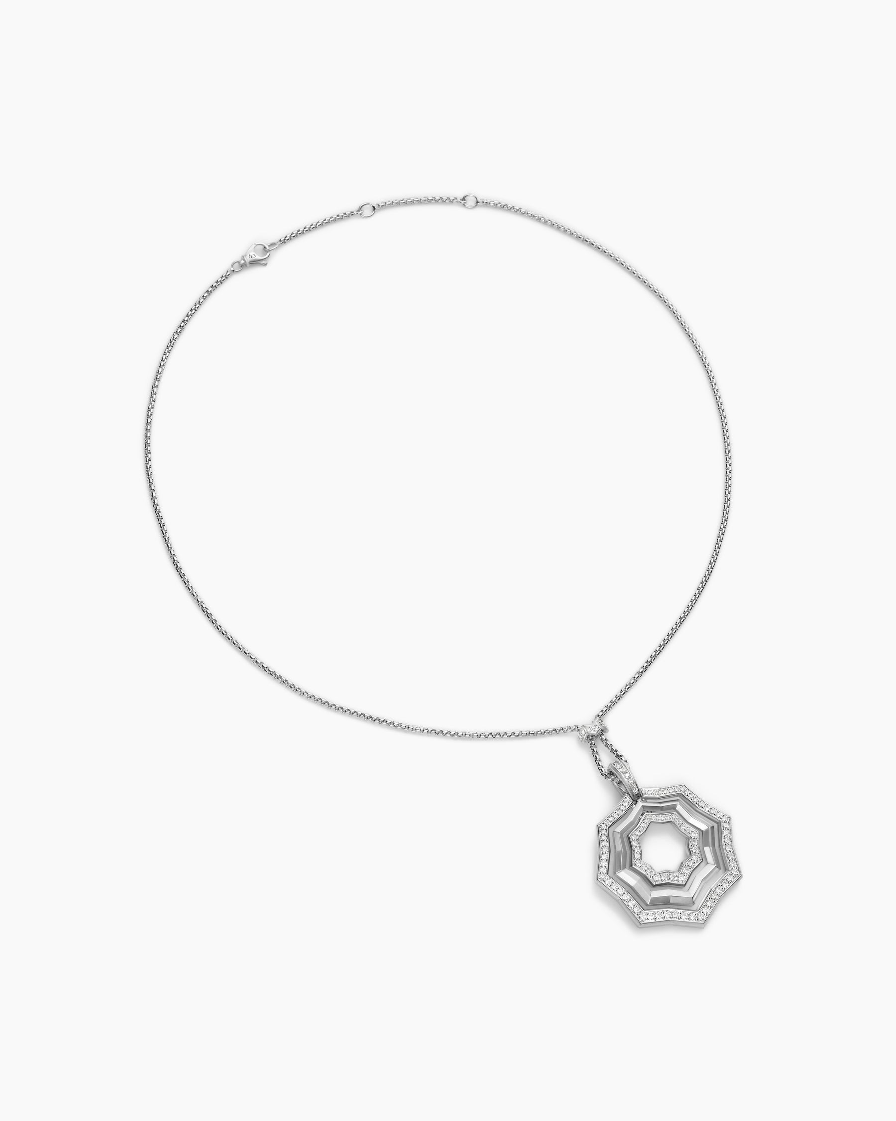 Zig Zag Stax Pendant Necklace in Sterling Silver with Diamonds, 38mm - Image 3