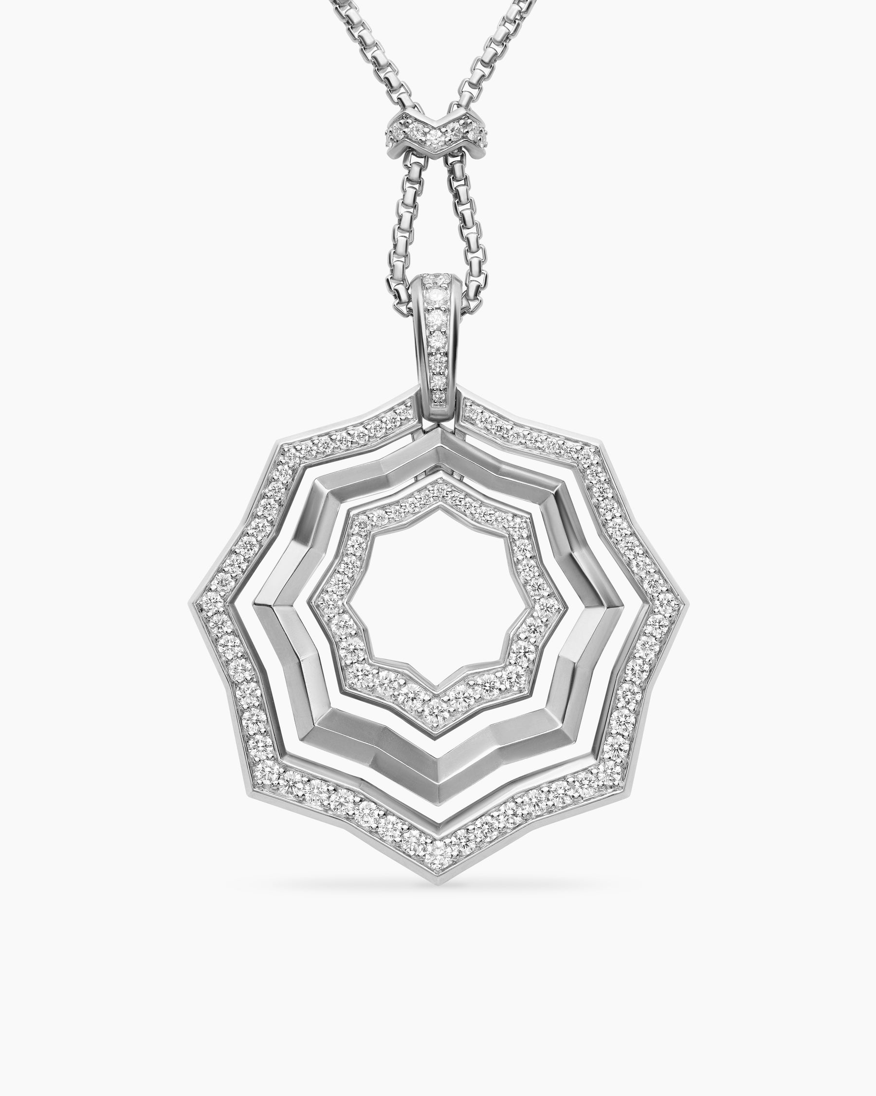 Zig Zag Stax Pendant Necklace in Sterling Silver with Diamonds, 38mm