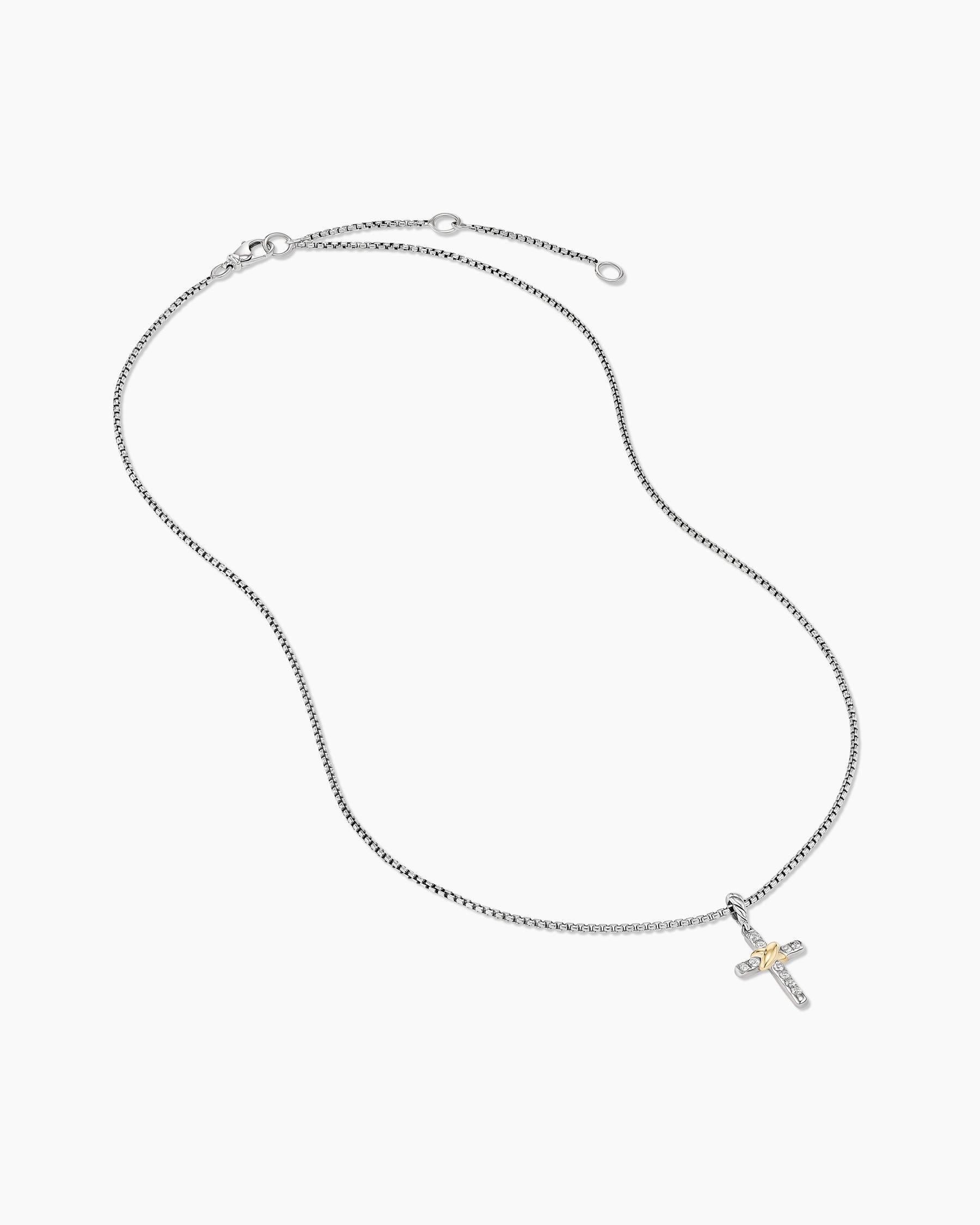 Petite Cross Necklace in Sterling Silver with 18K Yellow Gold with Diamonds, 20.8mm - Image 3