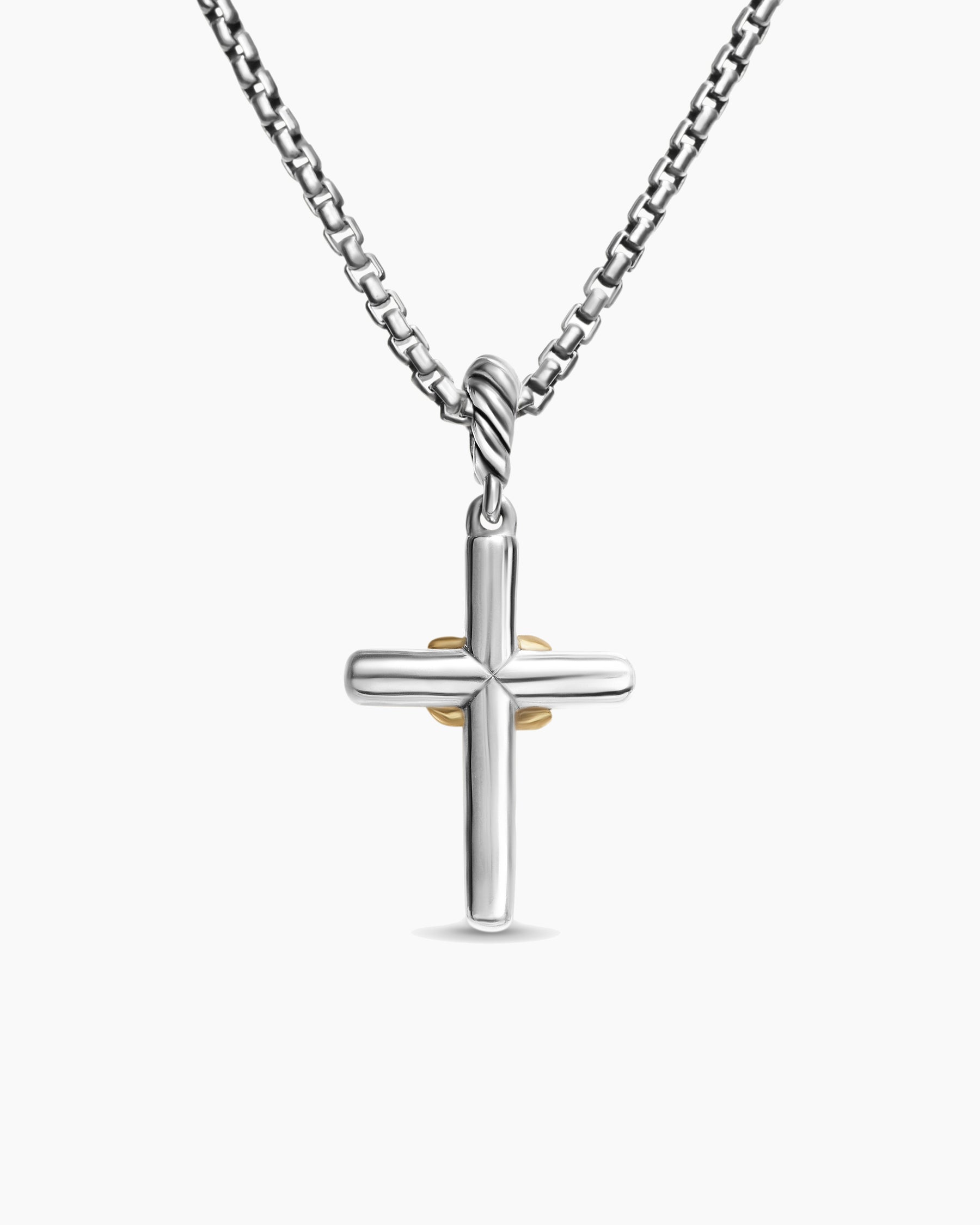 Petite Cross Necklace in Sterling Silver with 18K Yellow Gold with Diamonds, 20.8mm - Image 4