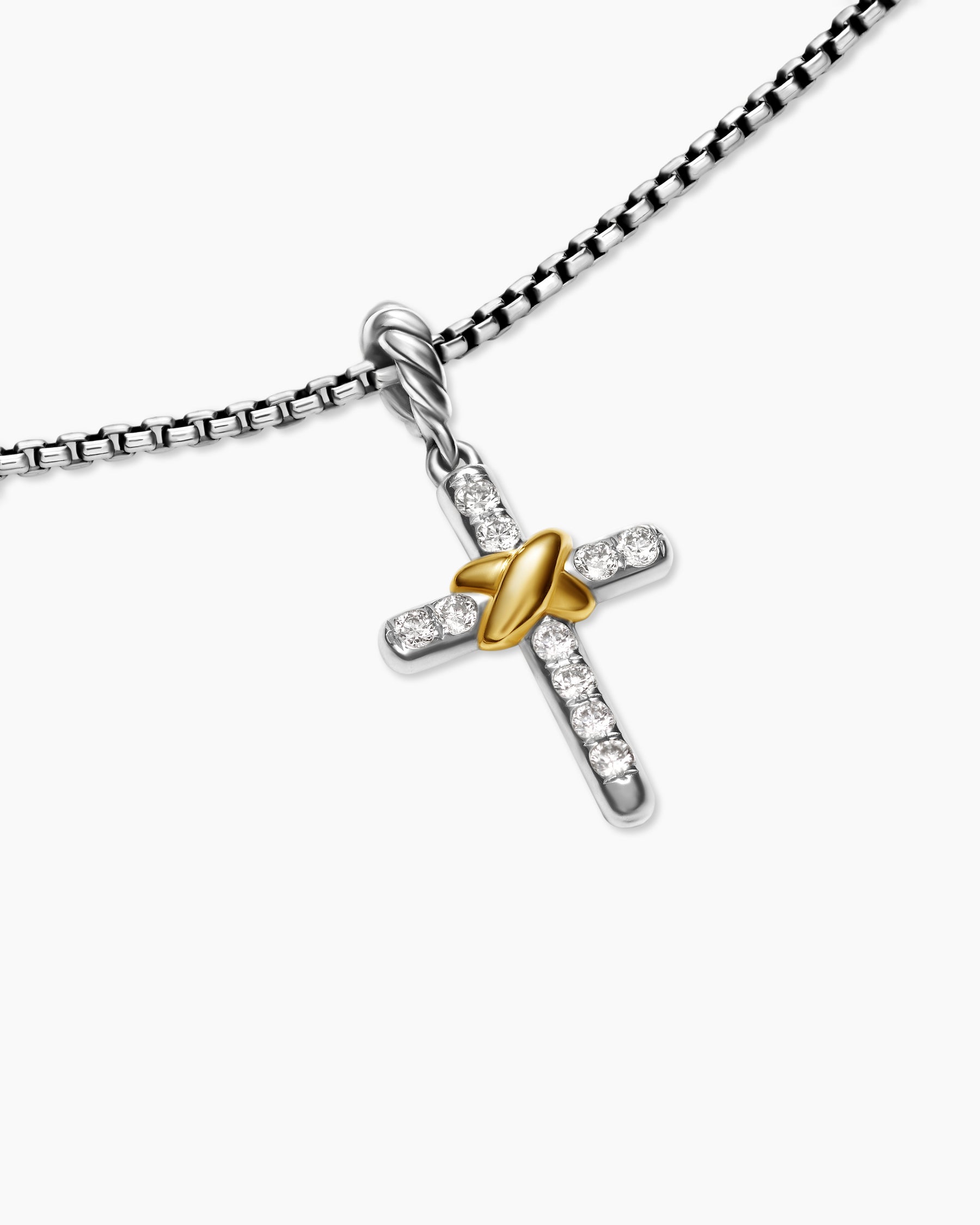 Petite Cross Necklace in Sterling Silver with 18K Yellow Gold with Diamonds, 20.8mm - Image 5