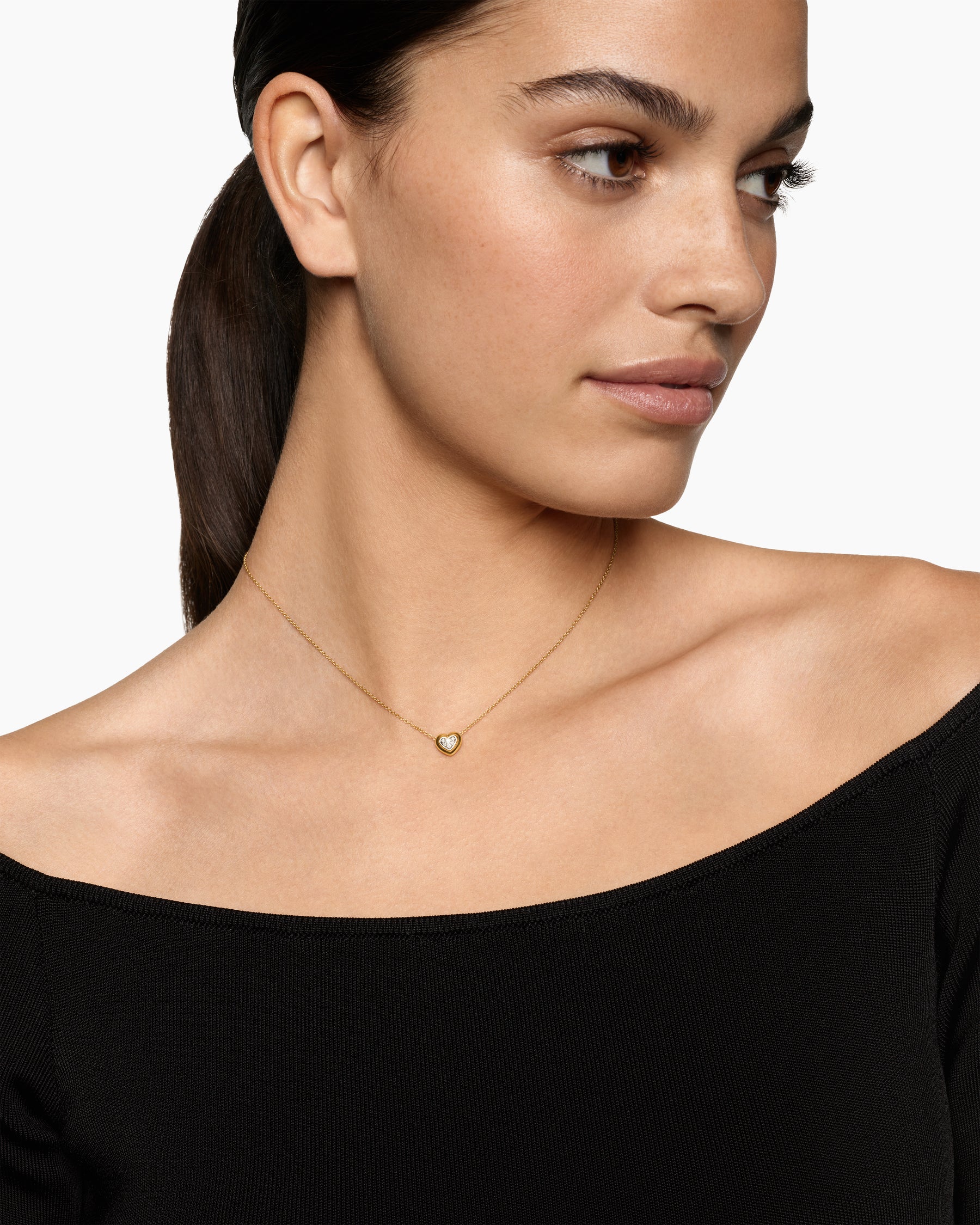 Alternative view of Puffy Heart Pendant Necklace in 18K Yellow Gold with Diamonds, 7.8mm