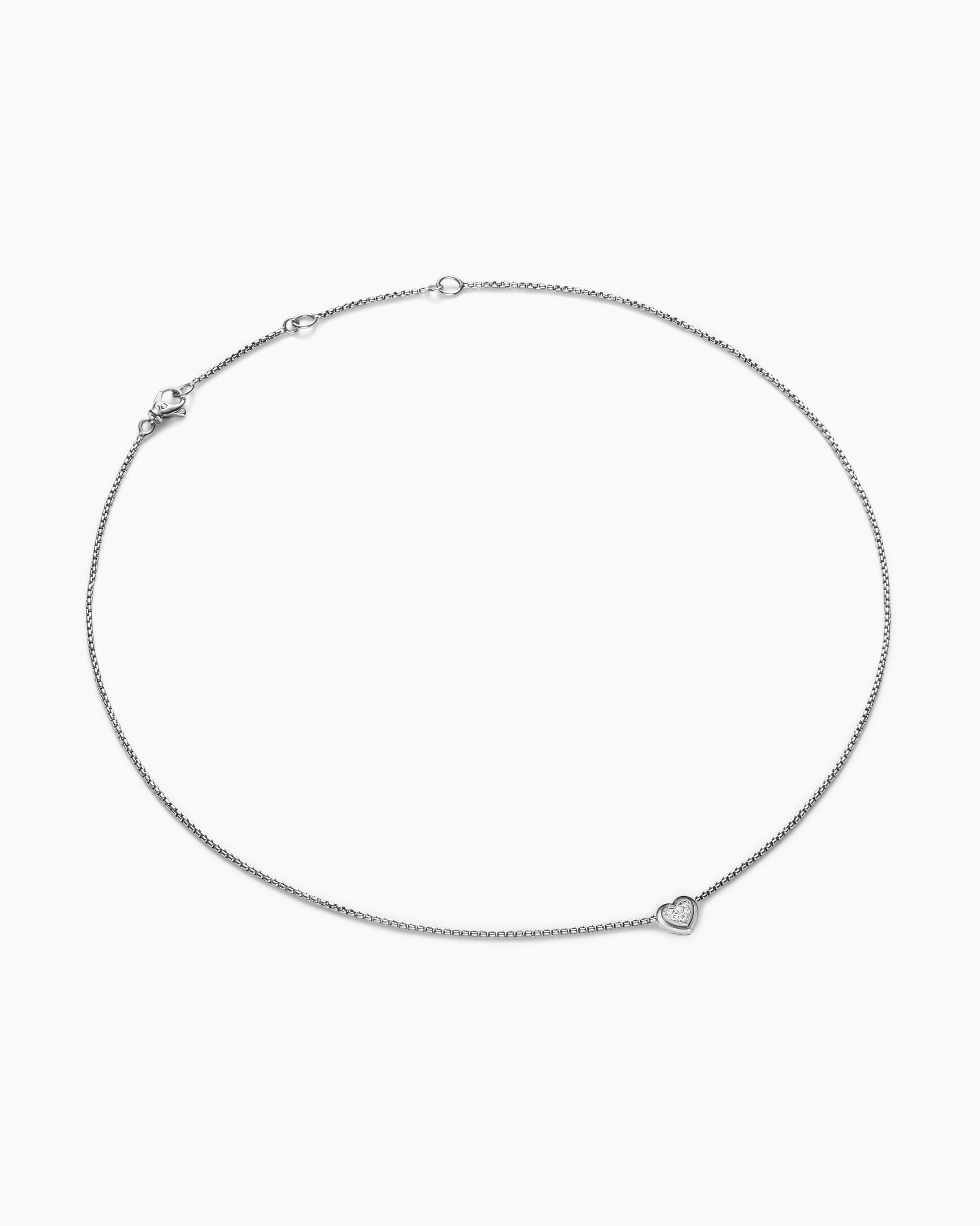Puffy Heart Pendant Necklace in Sterling Silver with Diamonds, 7.8mm - Image 3