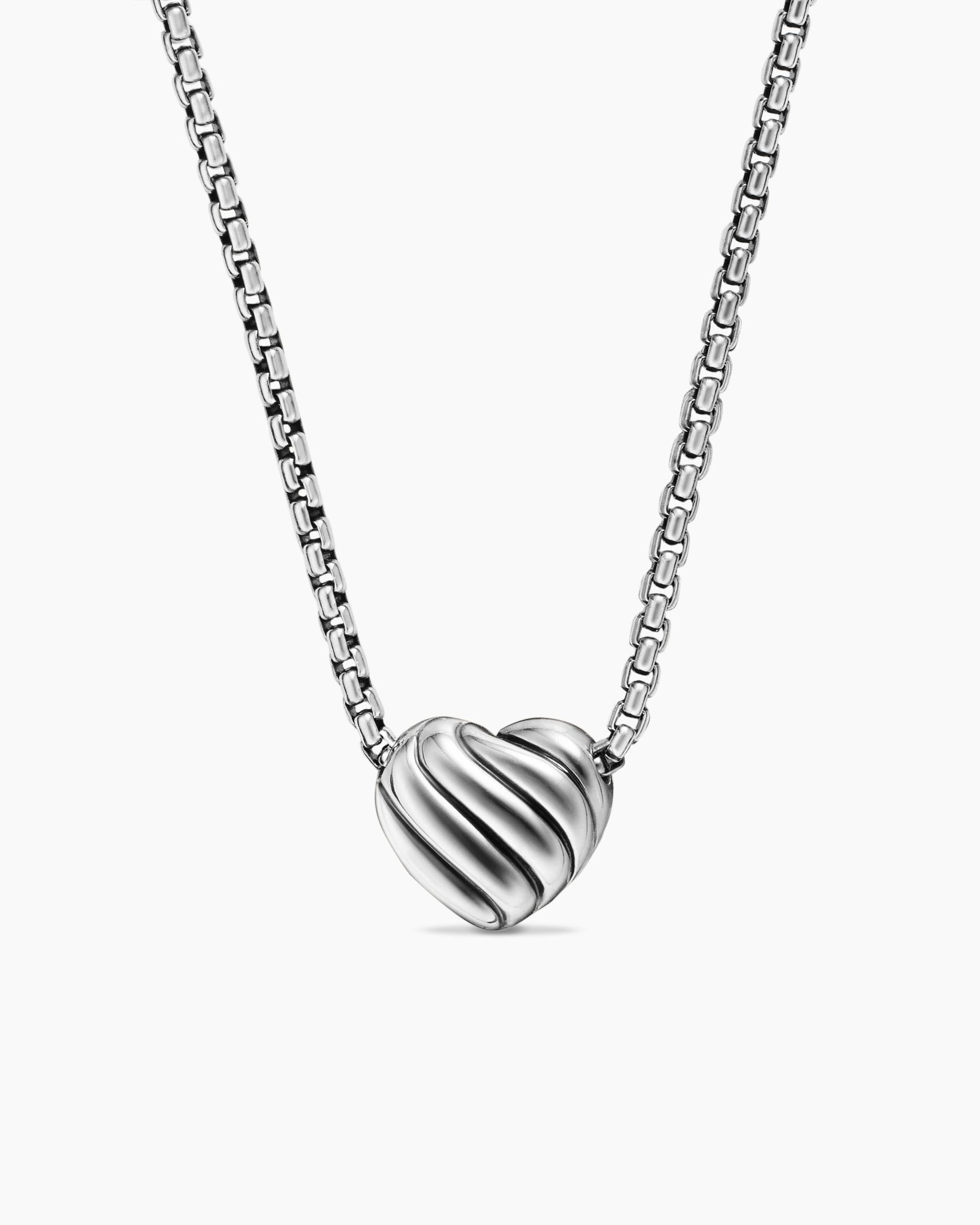 Puffy Heart Pendant Necklace in Sterling Silver with Diamonds, 7.8mm - Image 4