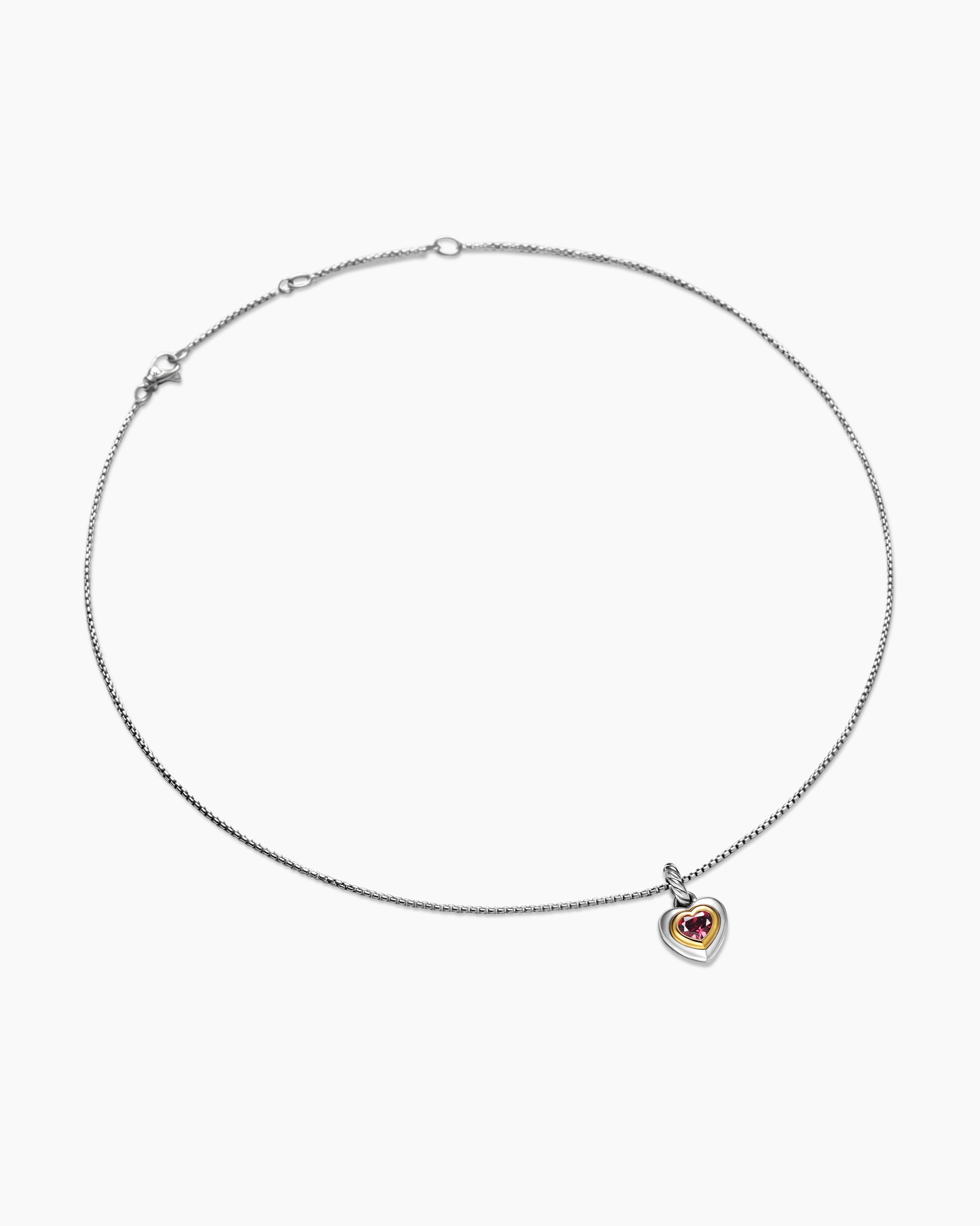 Petite Cable Heart Pendant Necklace in Sterling Silver with 14K Yellow Gold and Rhodolite Garnet, 17.1mm - Image 3