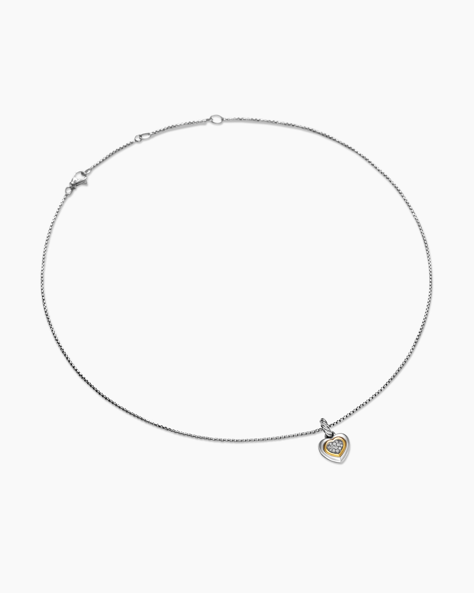 Petite Cable Heart Pendant Necklace in Sterling Silver with 14K Yellow Gold and Diamonds, 17.1mm - Image 3