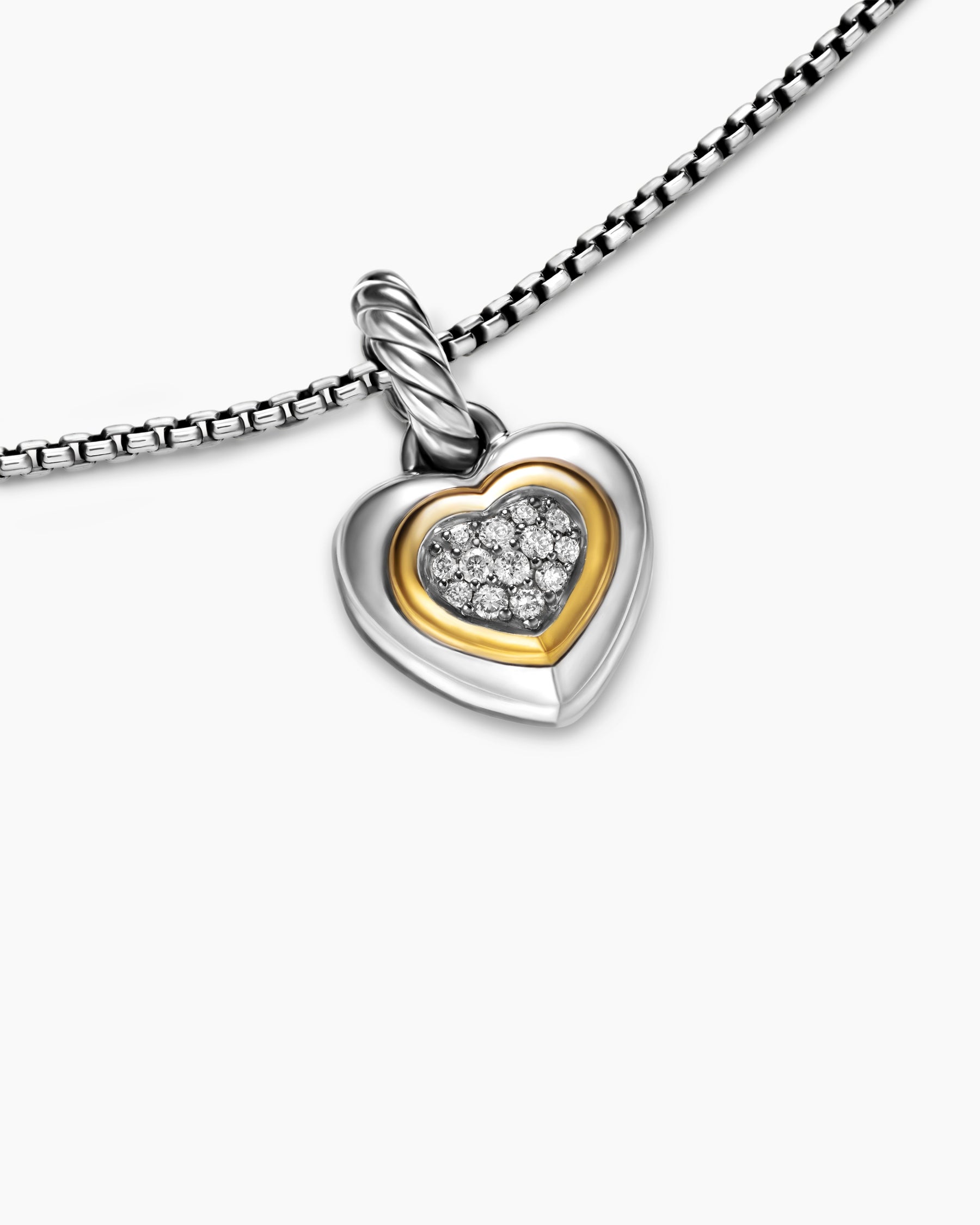 Petite Cable Heart Pendant Necklace in Sterling Silver with 14K Yellow Gold and Diamonds, 17.1mm - Image 5