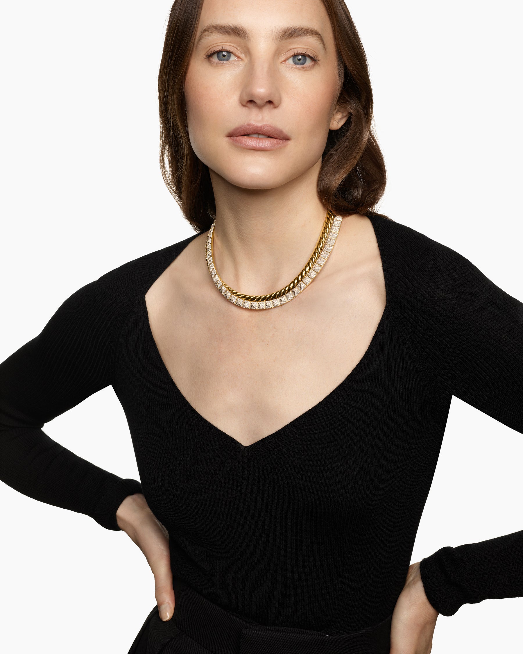 Alternative view of Crossover Trio Collar Necklace in 18K Yellow Gold with Diamonds, 16.5mm