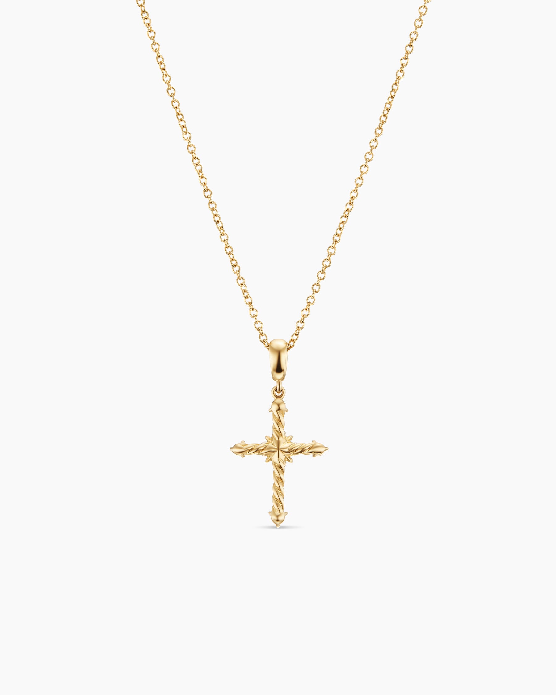 Petite Modern Renaissance Cross Pendant Necklace in 18K Yellow Gold with Diamonds, 15.9mm - Image 4