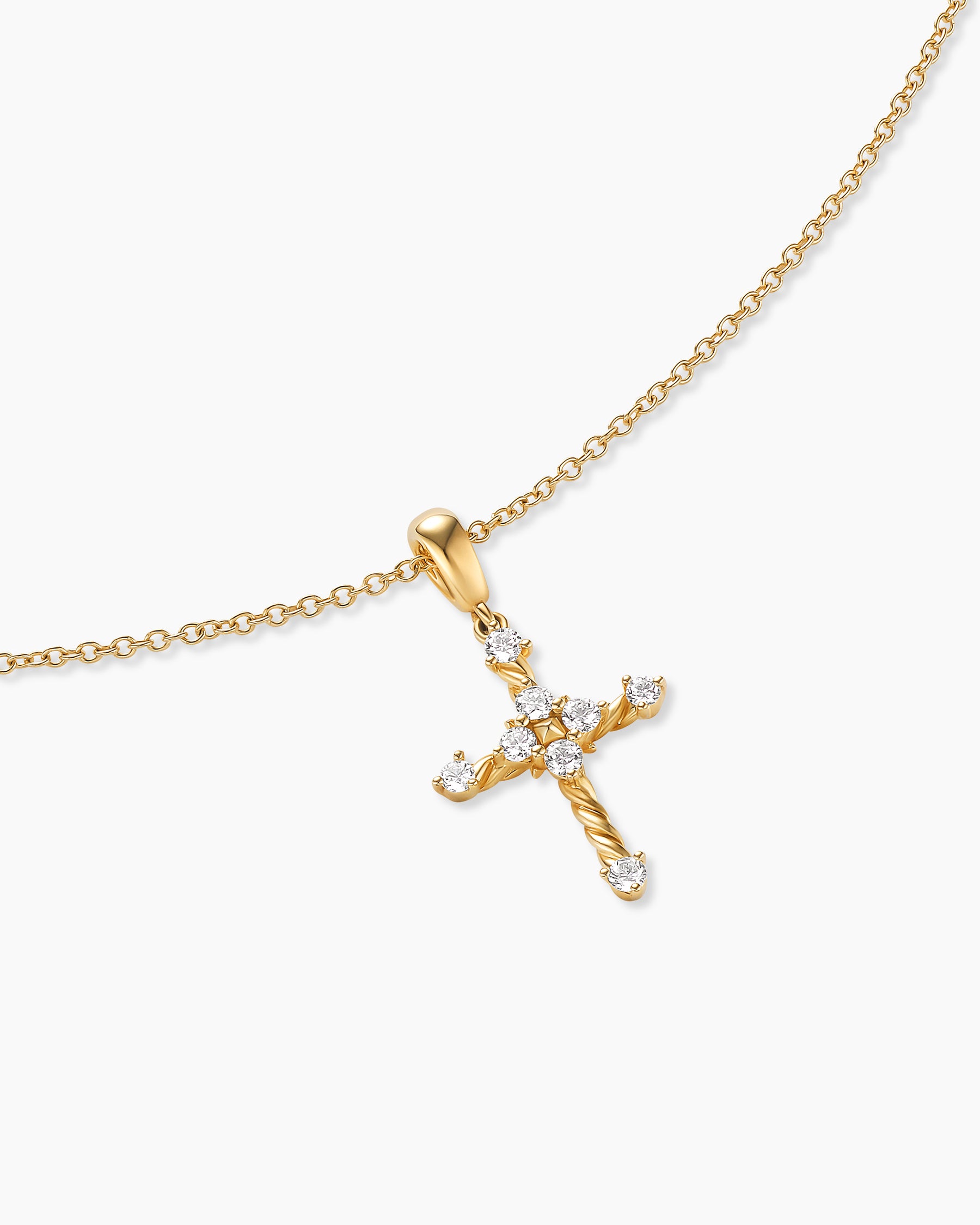 Petite Modern Renaissance Cross Pendant Necklace in 18K Yellow Gold with Diamonds, 15.9mm - Image 5