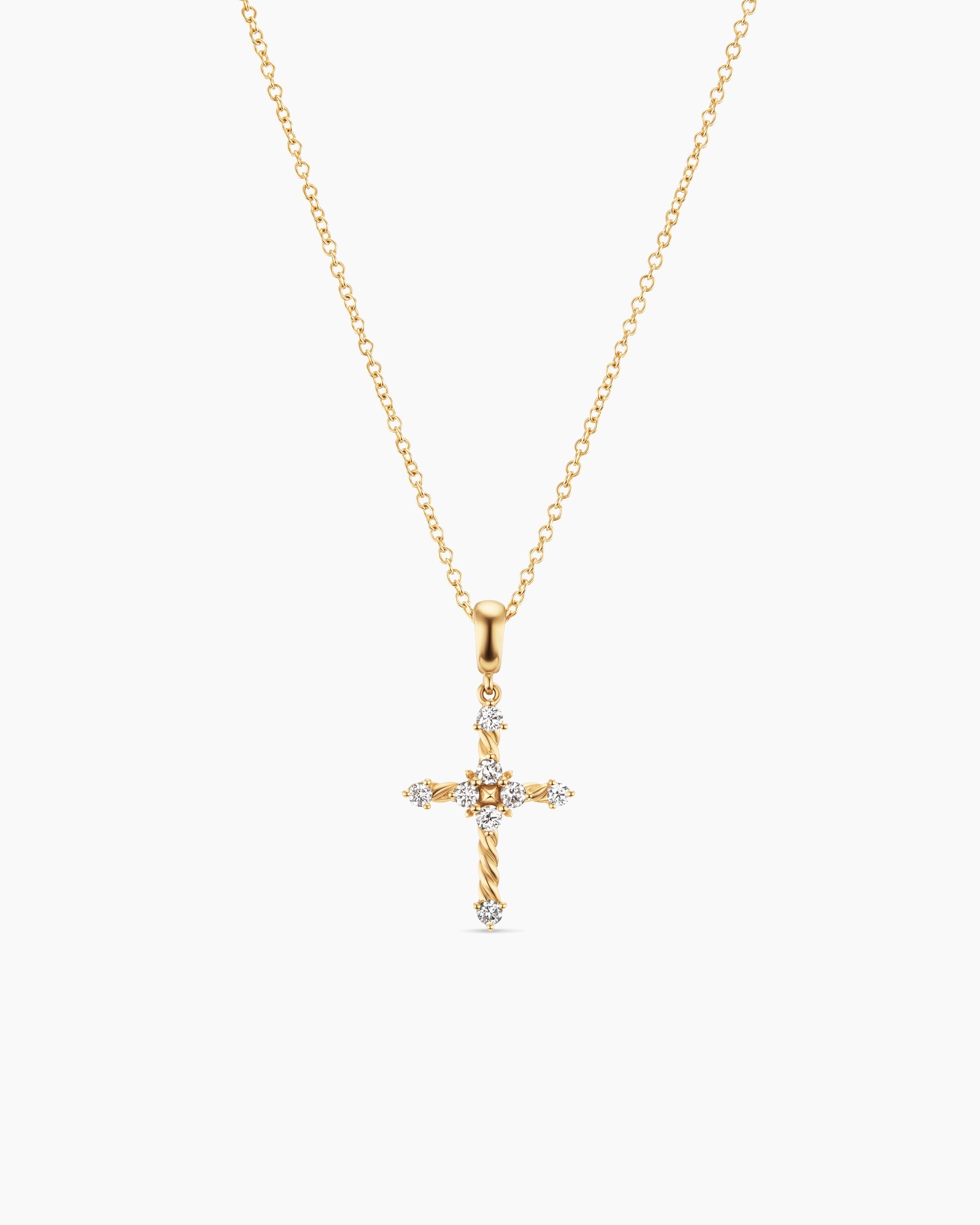 Petite Modern Renaissance Cross Pendant Necklace in 18K Yellow Gold with Diamonds, 15.9mm