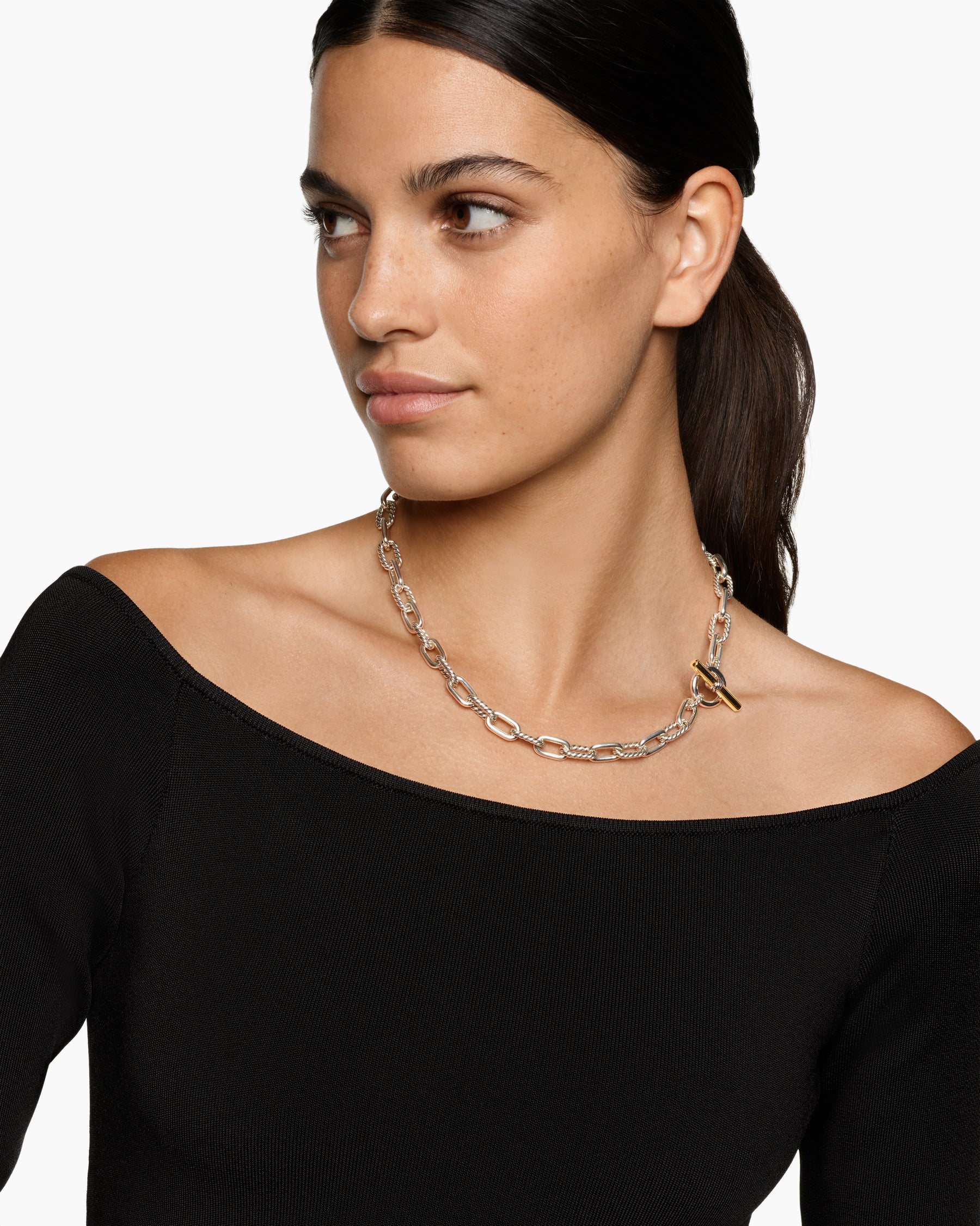Alternative view of DY Madison Toggle Chain Necklace in Sterling Silver with 18K Yellow Gold, 8.5mm