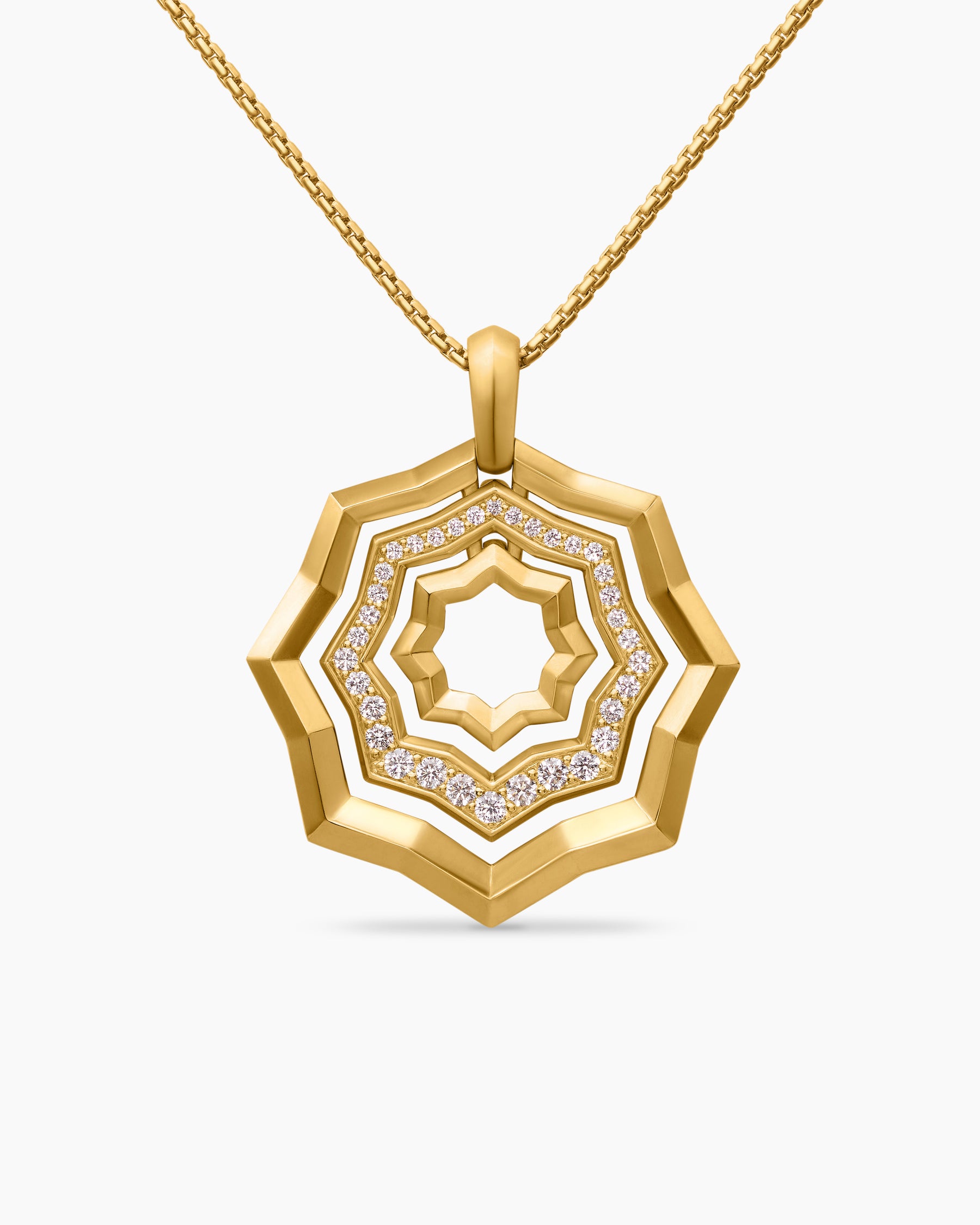 Zig Zag Stax Pendant Necklace in 18K Yellow Gold with Diamonds, 28mm