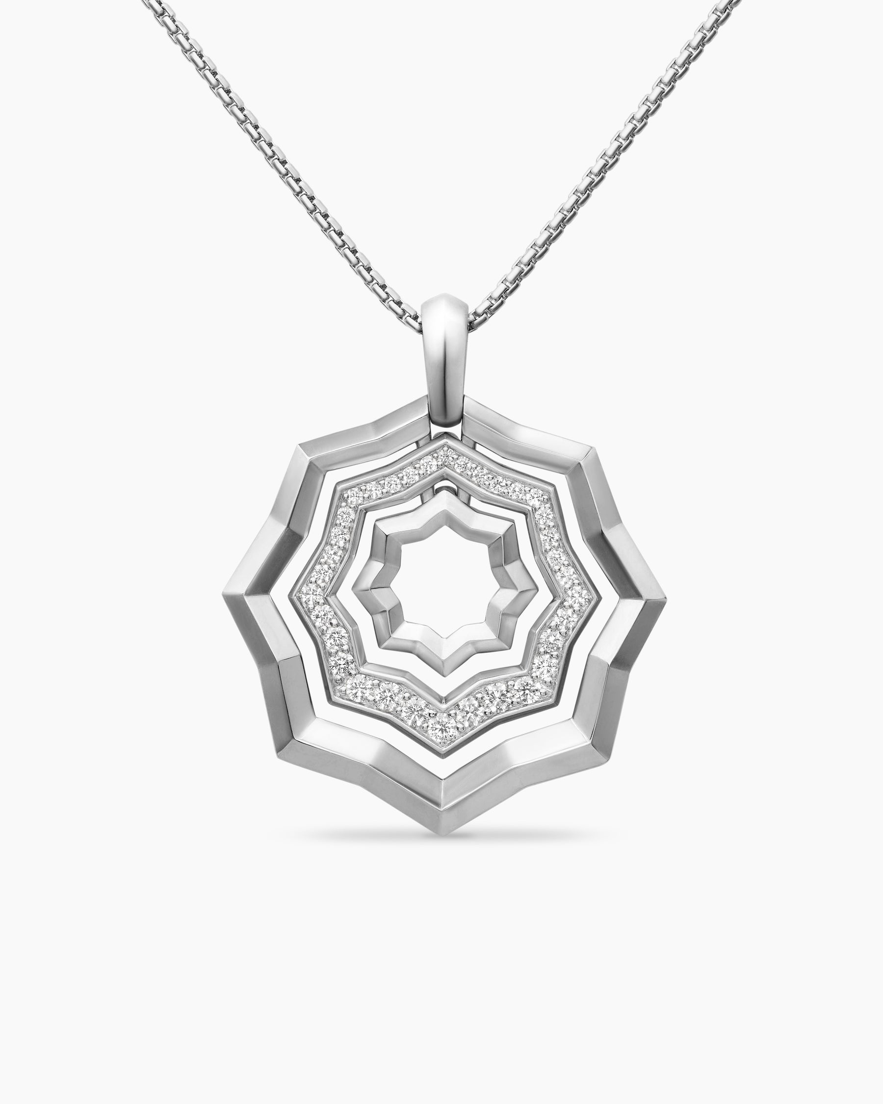 Zig Zag Stax Pendant Necklace in Sterling Silver with Diamonds, 28mm