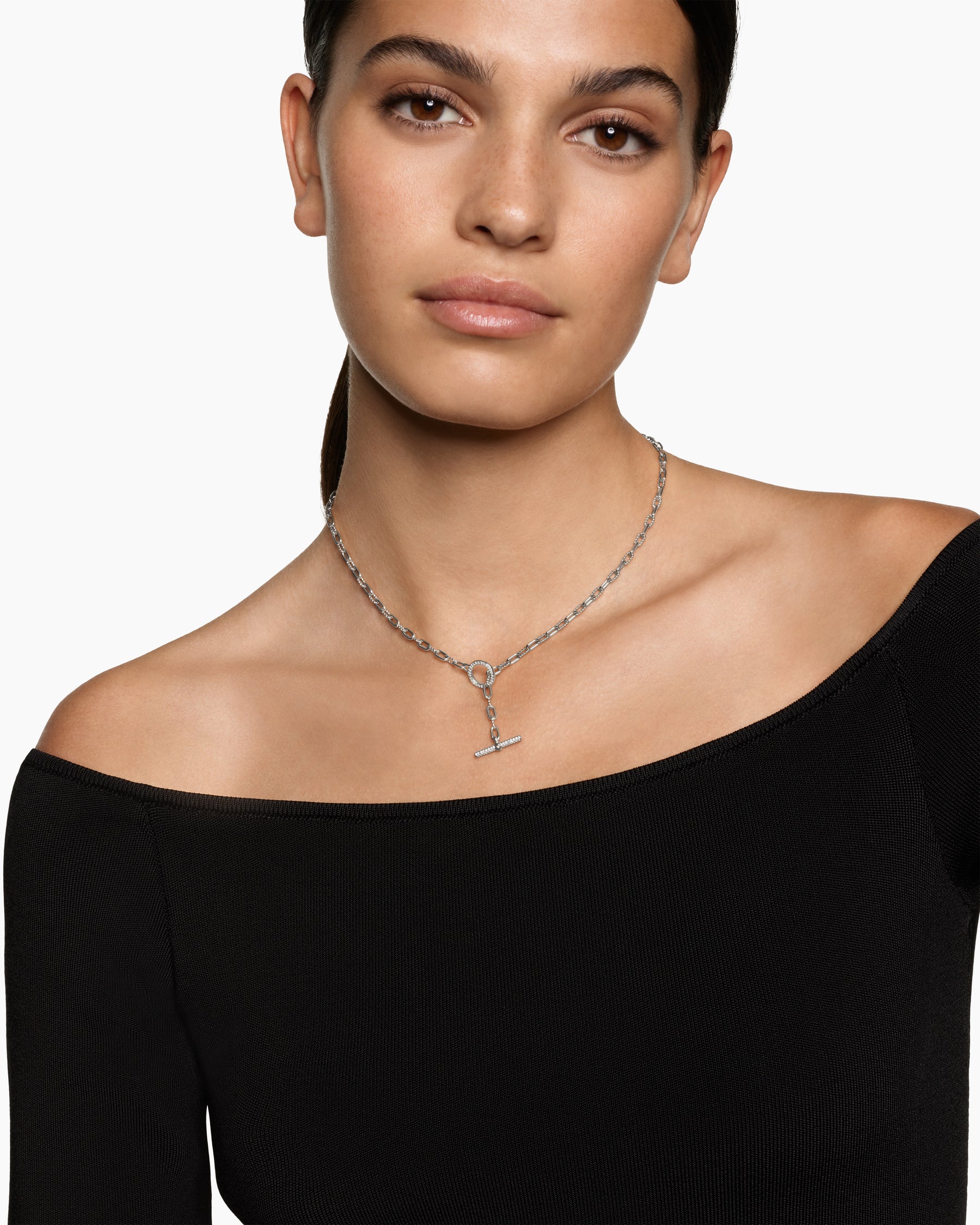Alternative view of DY Madison Pavé Diamond Toggle Chain Necklace in Sterling Silver, 3mm