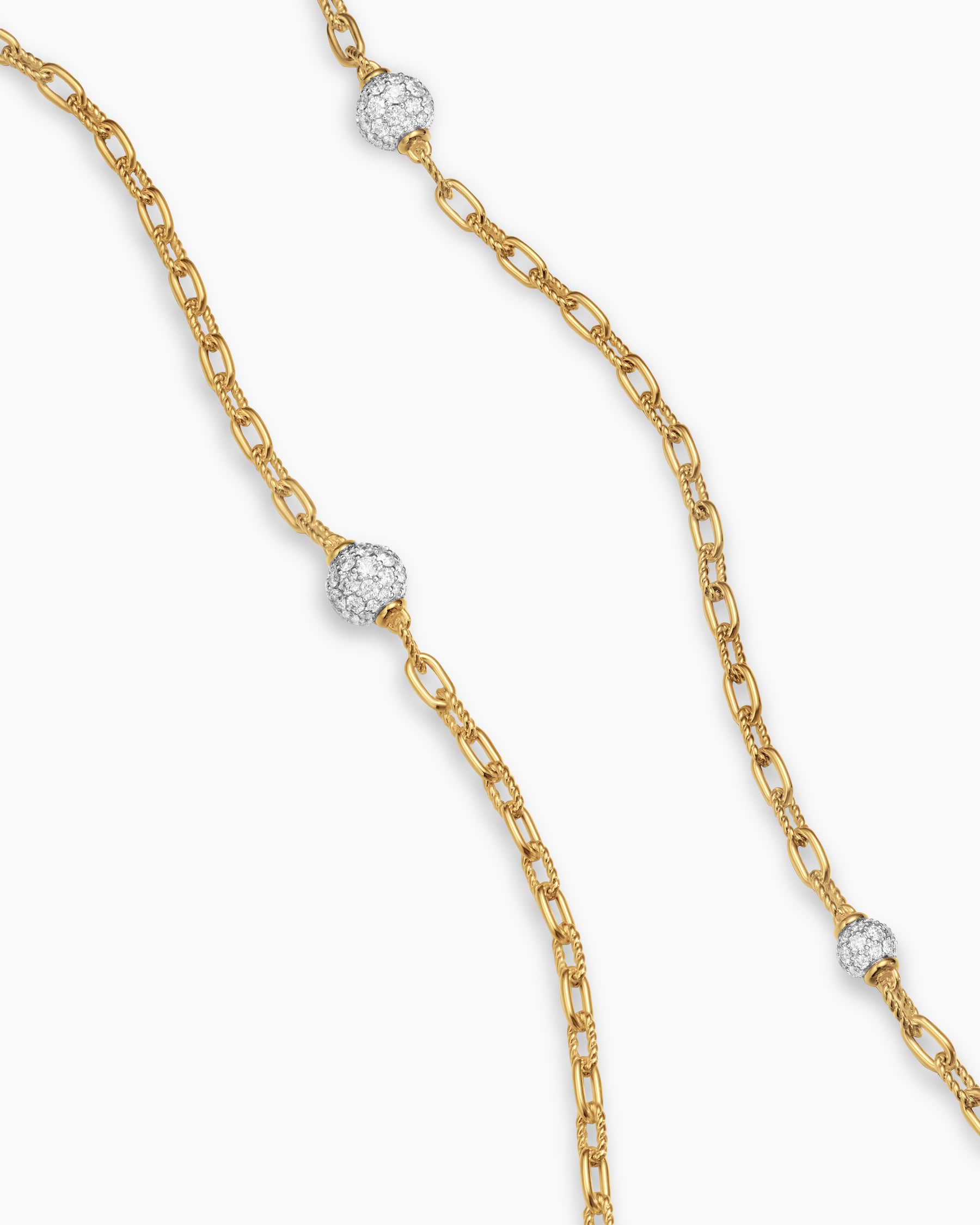 DY Madison Pavé Bead Station Necklace in 18K Yellow Gold, 3mm - Image 3