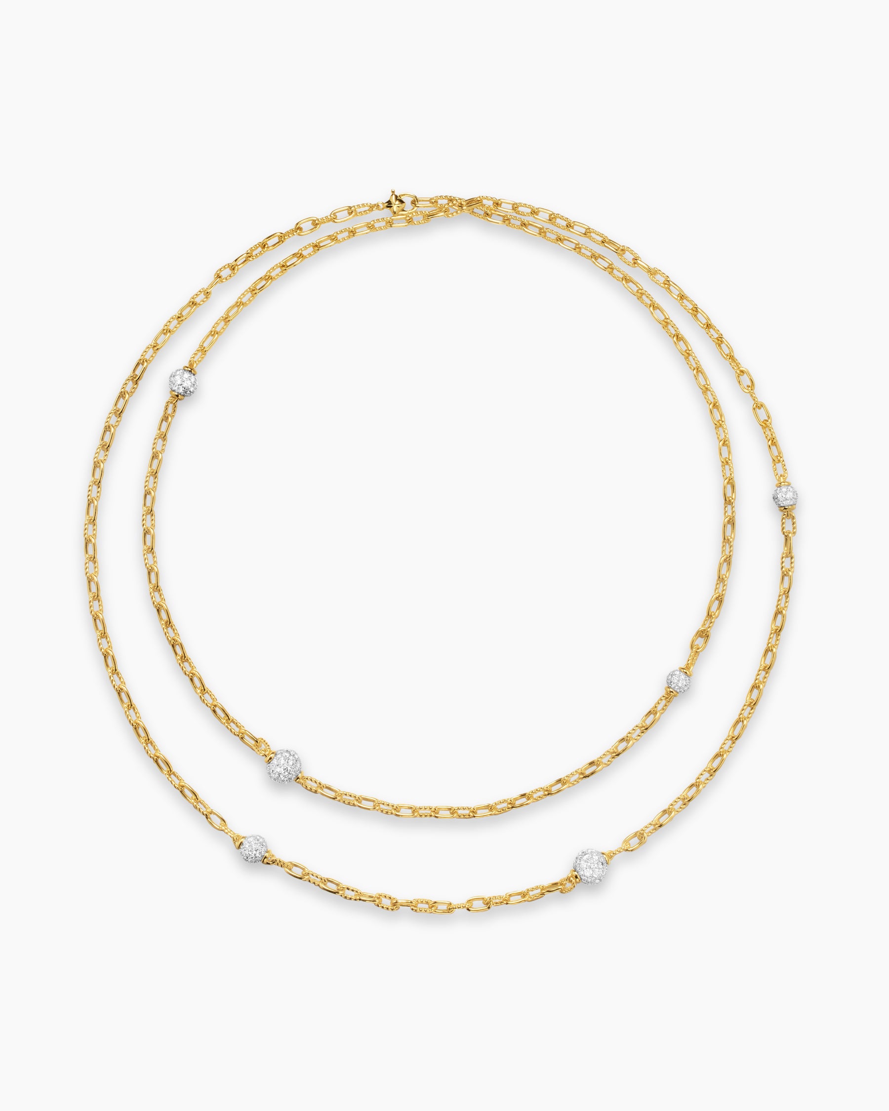 DY Madison Pavé Bead Station Necklace in 18K Yellow Gold, 3mm - Image 4