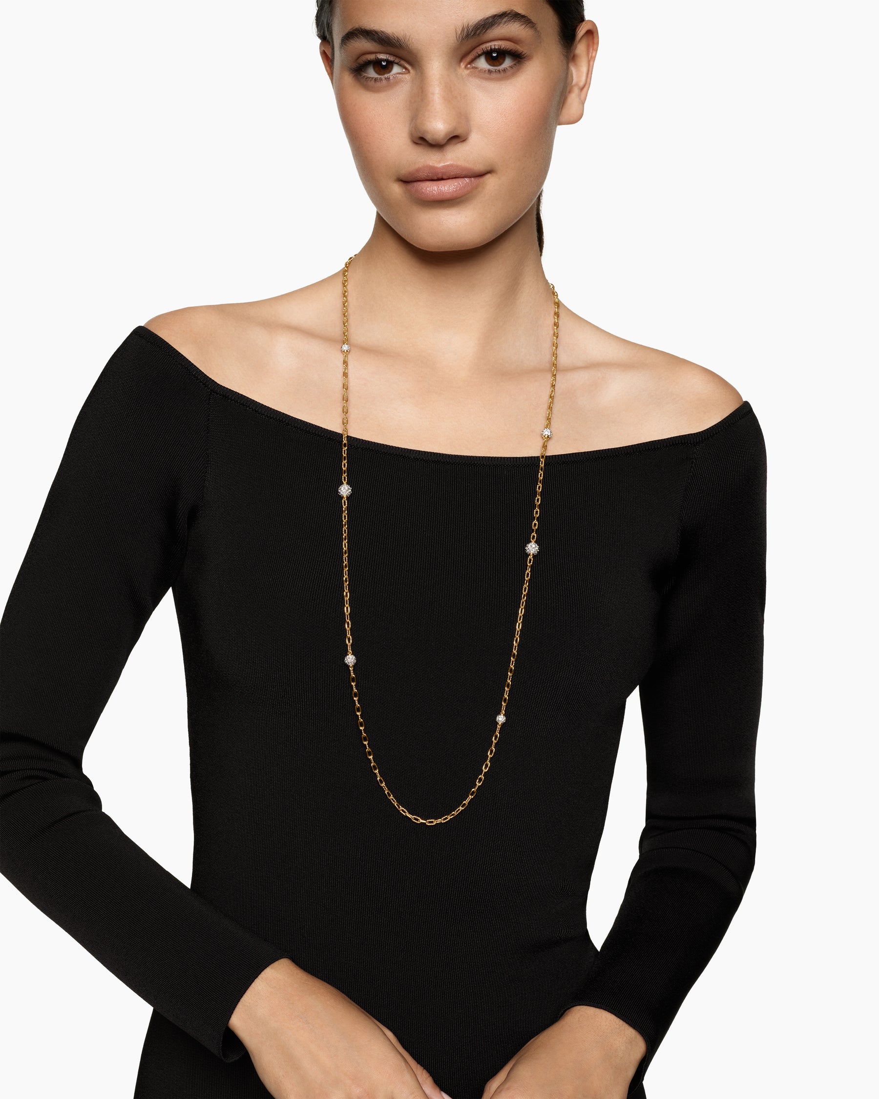 Alternative view of DY Madison Pavé Bead Station Necklace in 18K Yellow Gold, 3mm