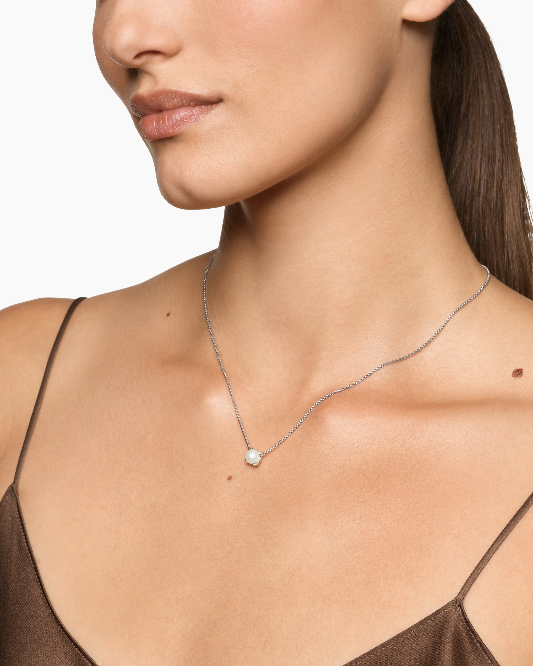 Alternative view of Pearl Classics Necklace in Sterling Silver with Diamonds, 6.5mm