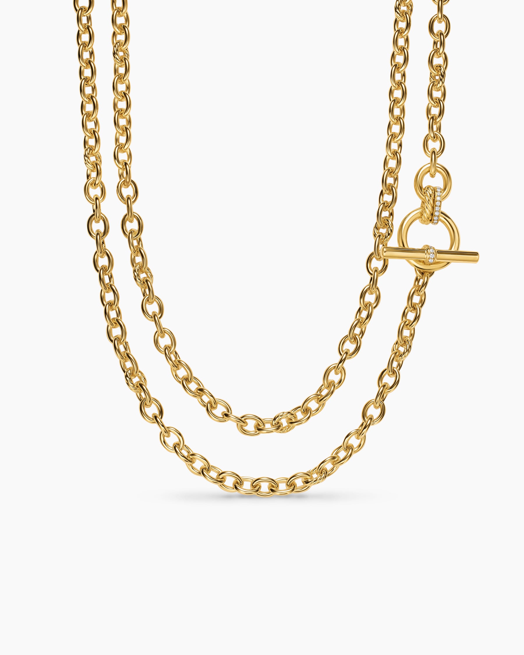 DY Mercer Double Row Toggle Chain Necklace in 18K Yellow Gold with Diamonds, 8mm - Image 3