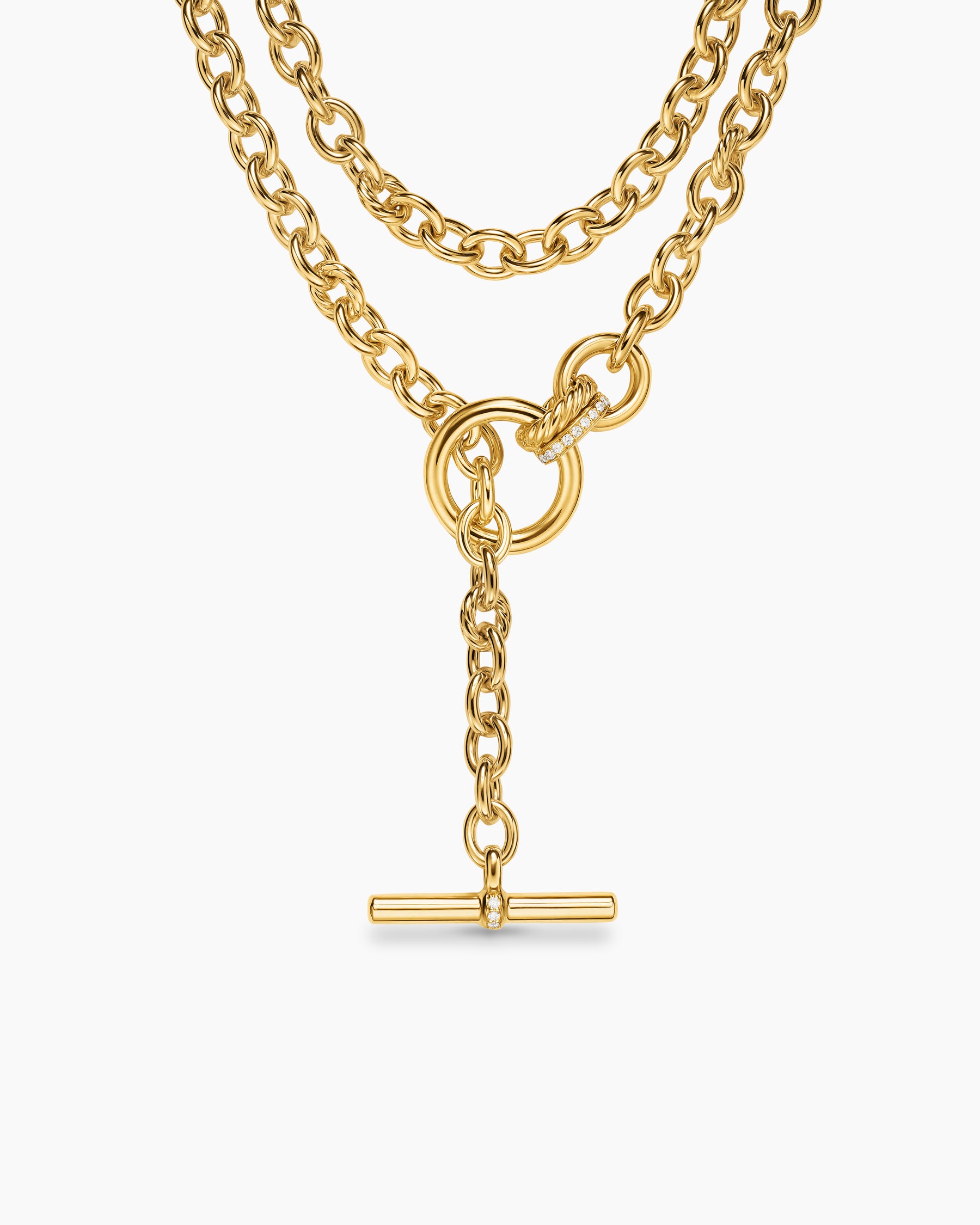 DY Mercer Double Row Toggle Chain Necklace in 18K Yellow Gold with Diamonds, 8mm