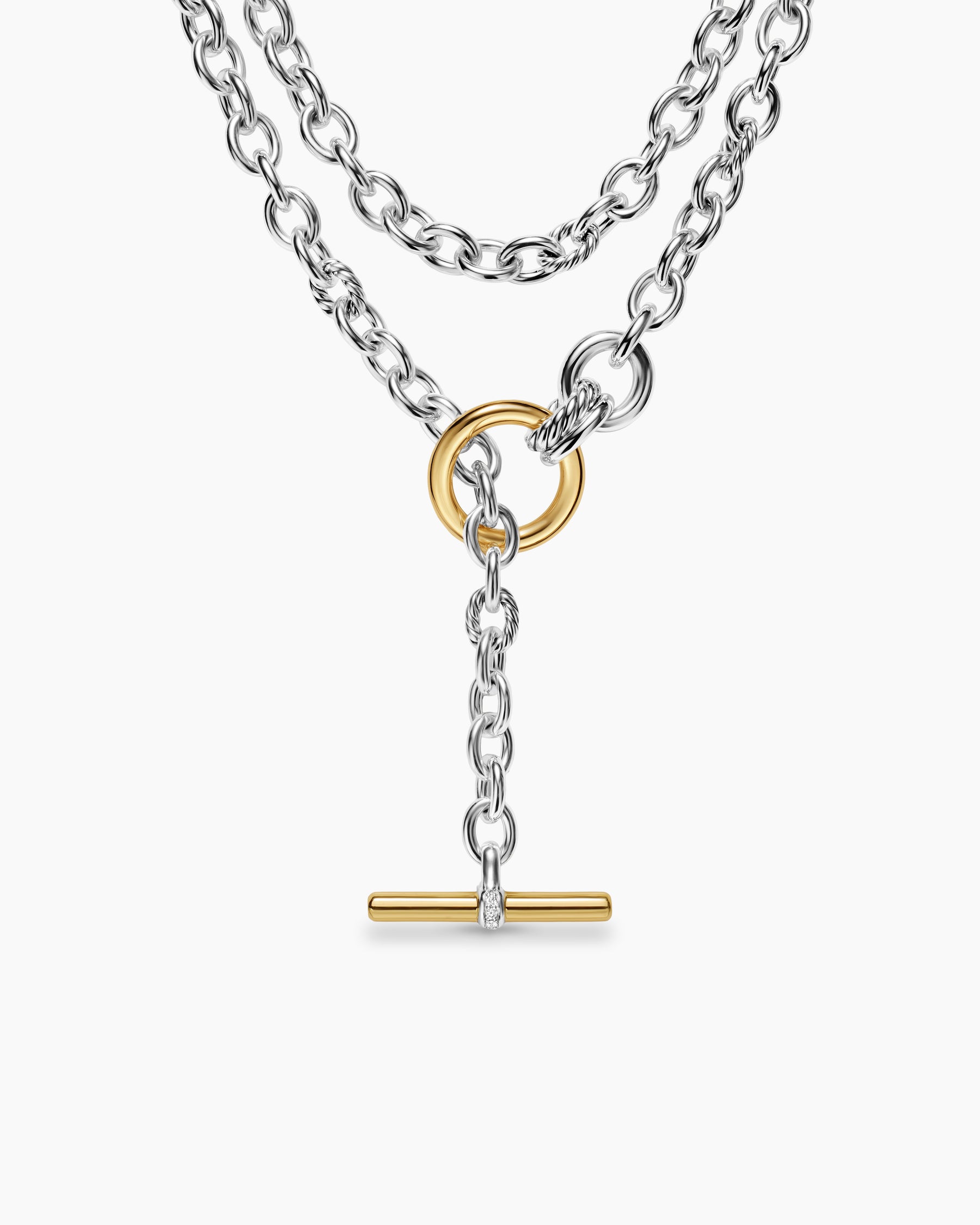 DY Mercer Double Row Toggle Chain Necklace in Sterling Silver with 18K Yellow Gold and Diamonds, 8mm
